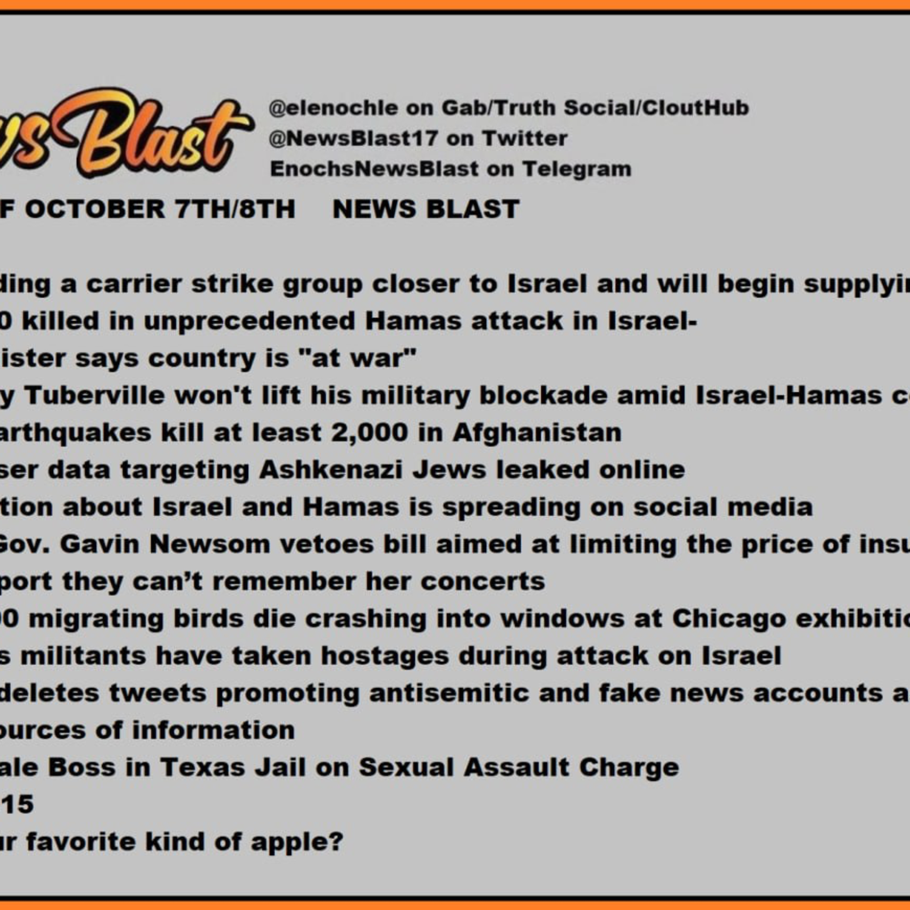 Weekend of October 7/8, 2023 News Blast. episode artwork