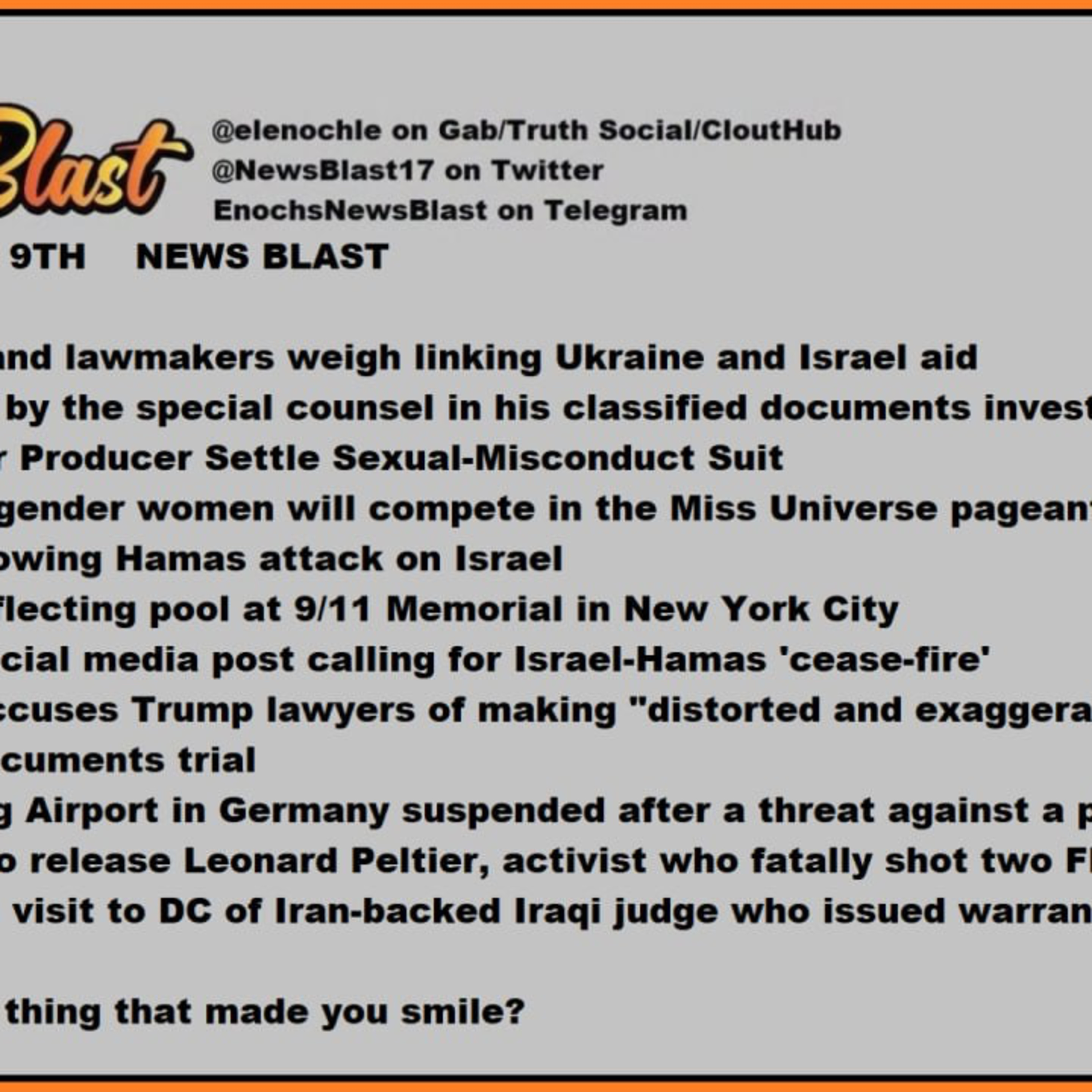 Monday, October 9, 2023 News Blast.  episode artwork