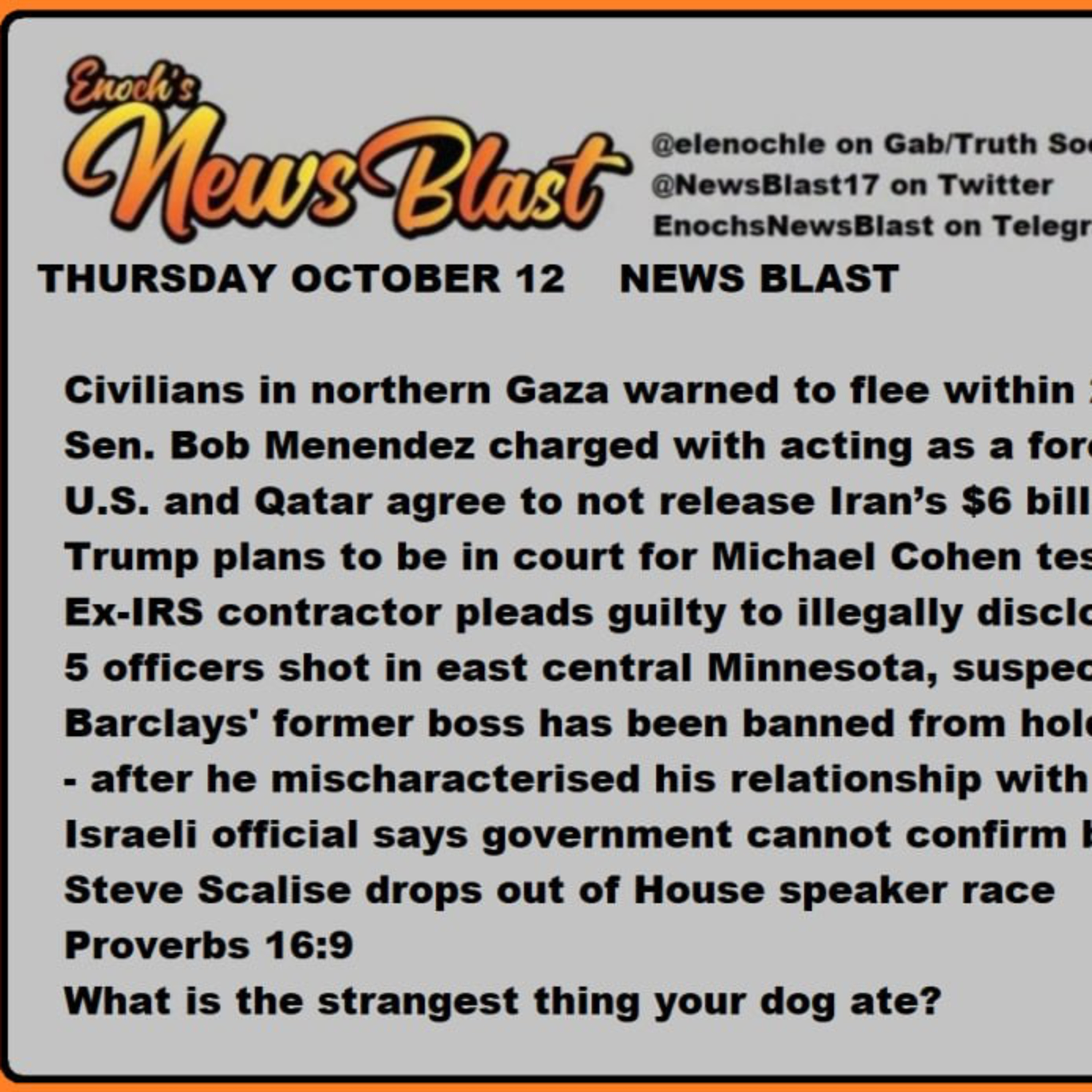 Thursday, October 12, 2023 News Blast episode artwork