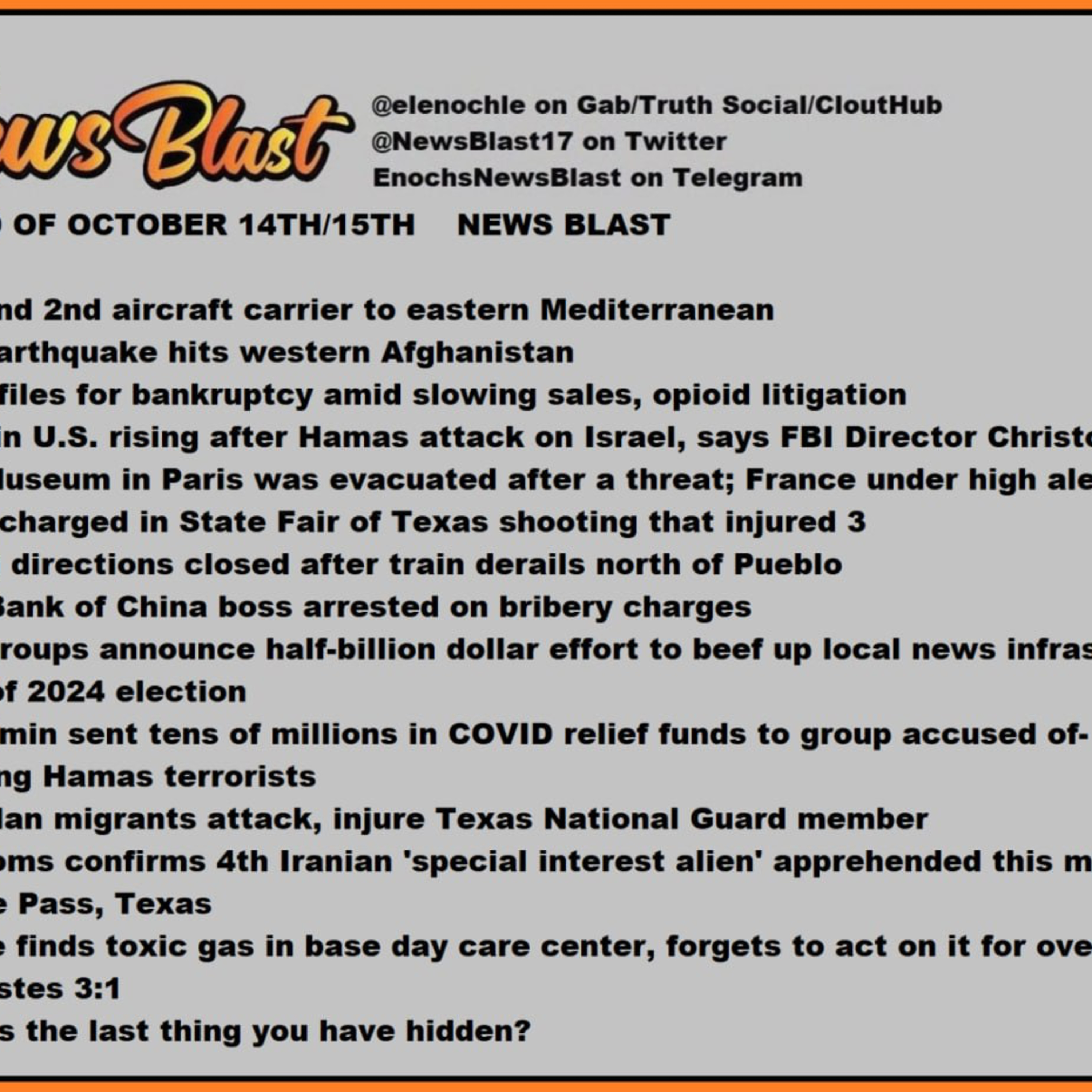 Weekend October 14/15, 2023. News Blast.  episode artwork