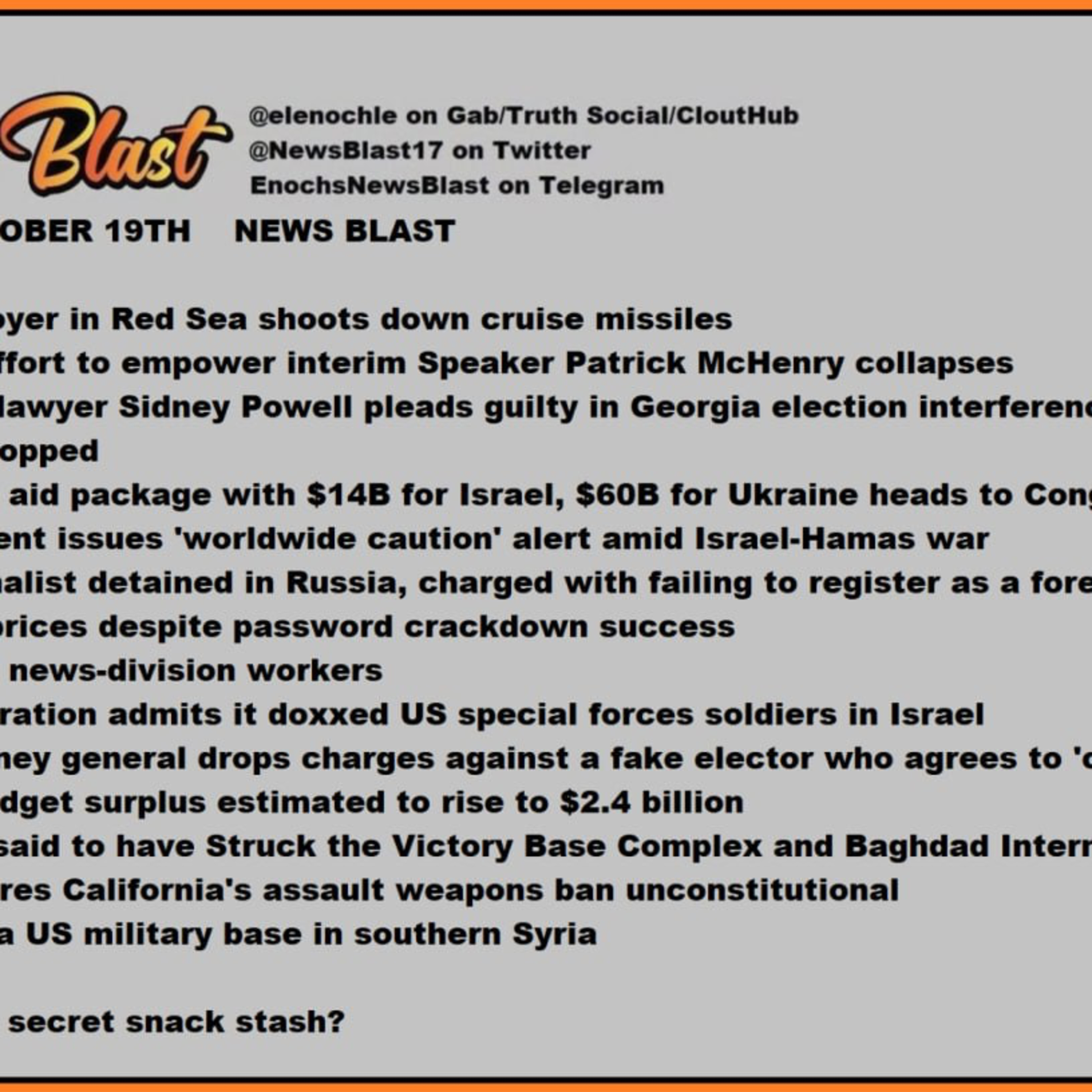 Thursday October 18, 2023 News Blast episode artwork