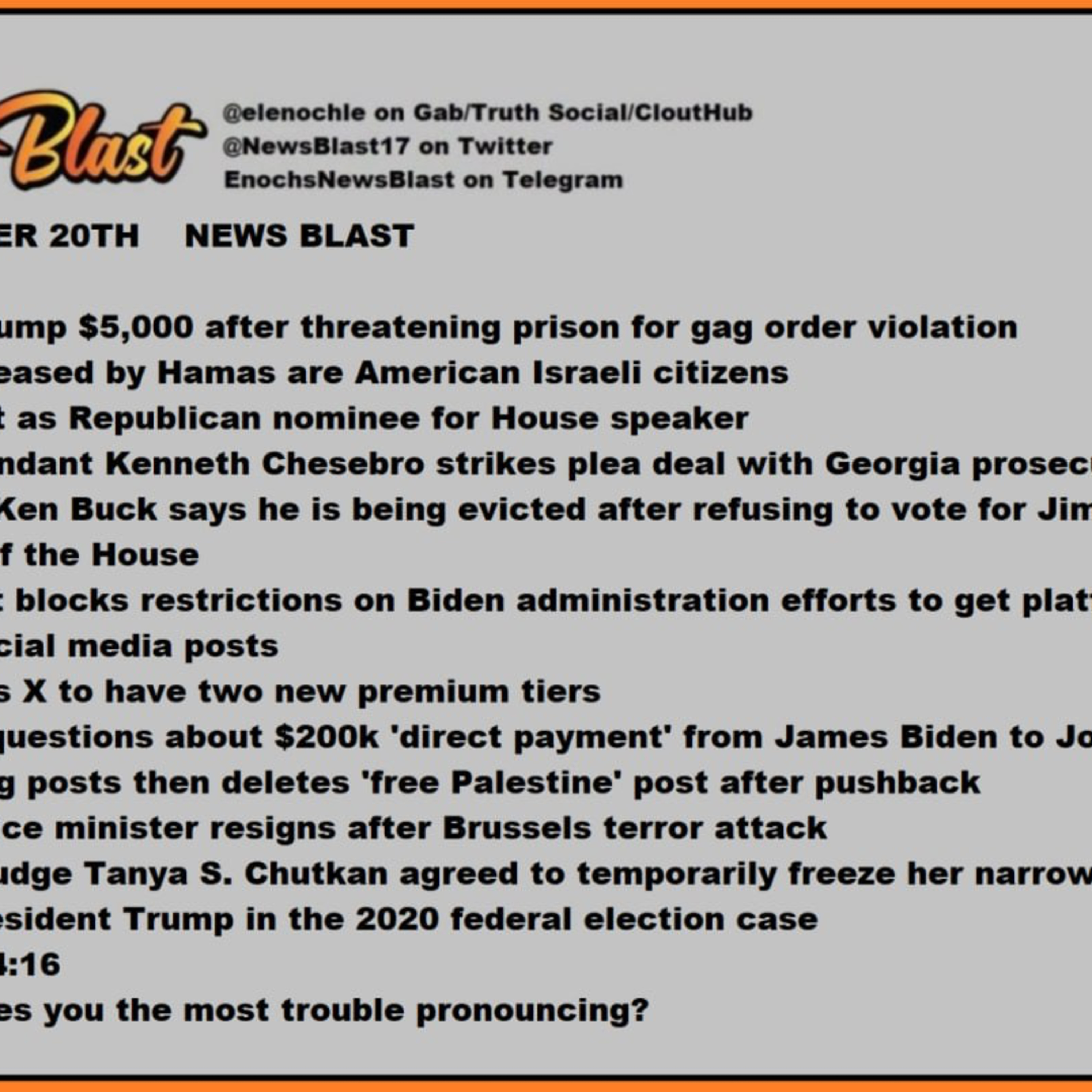 Friday October 19 ,2023. News Blast.  episode artwork