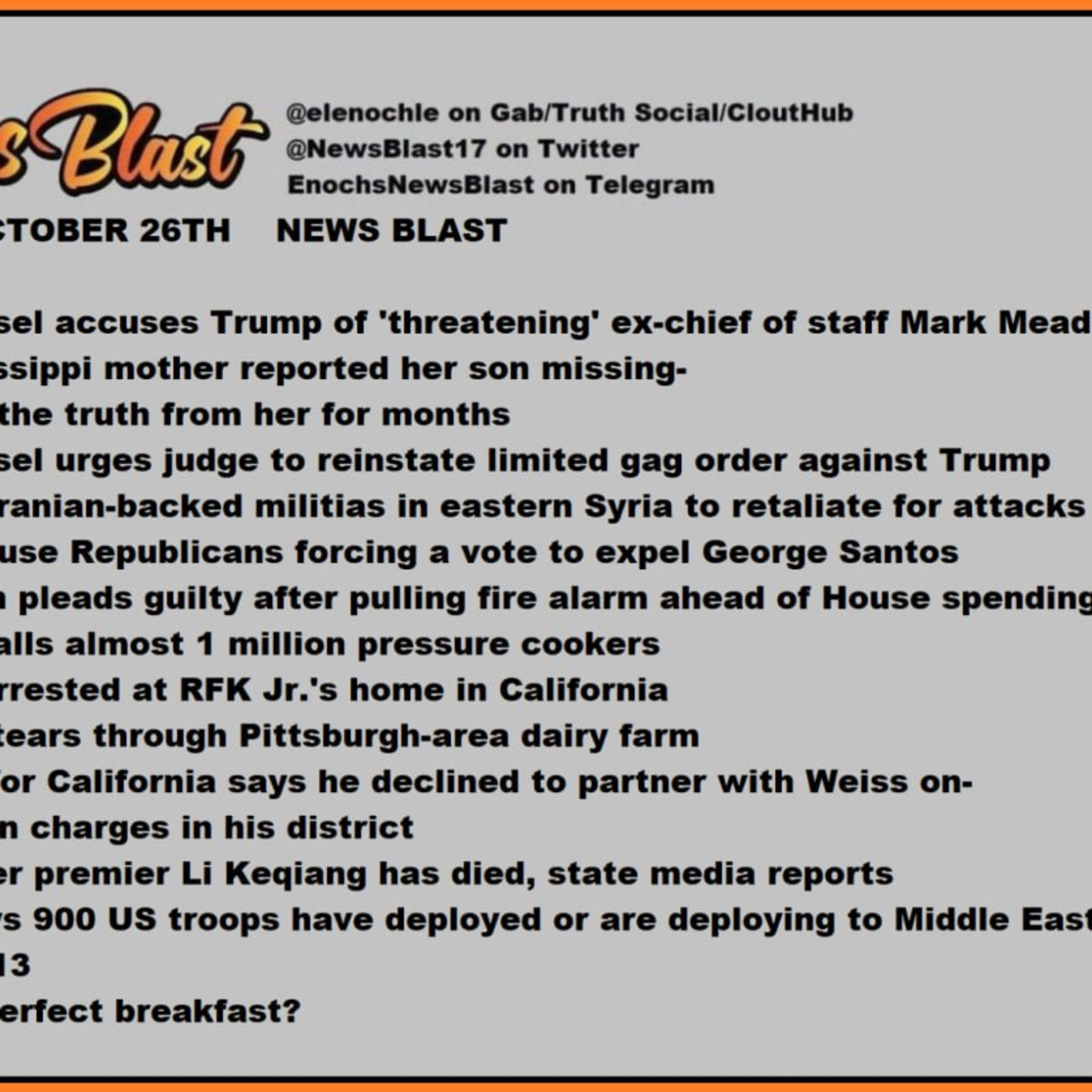 Wednesday, October 25, 2023 News Blast.  episode artwork