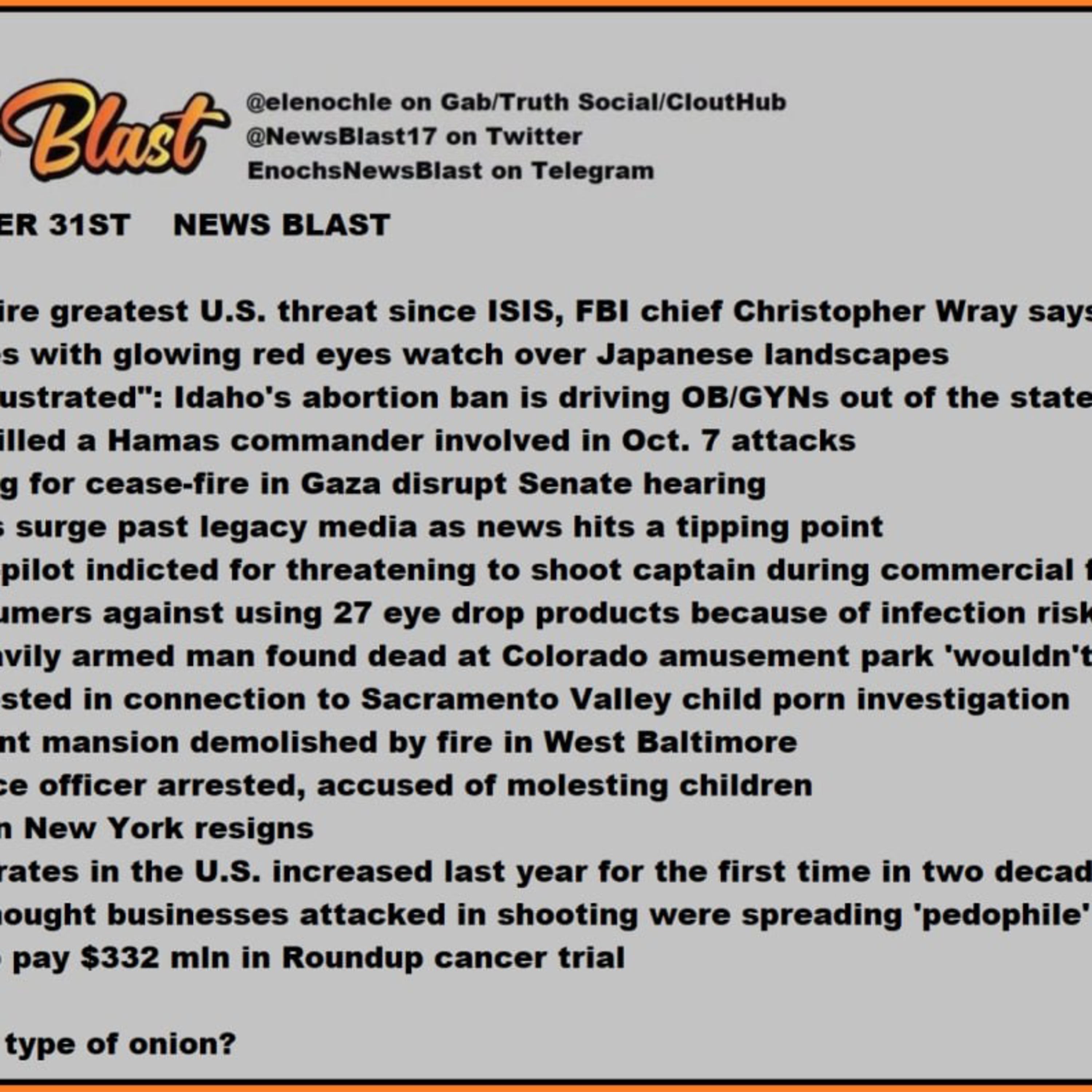 Tuesday, October 31, 2023 News Blast.  episode artwork