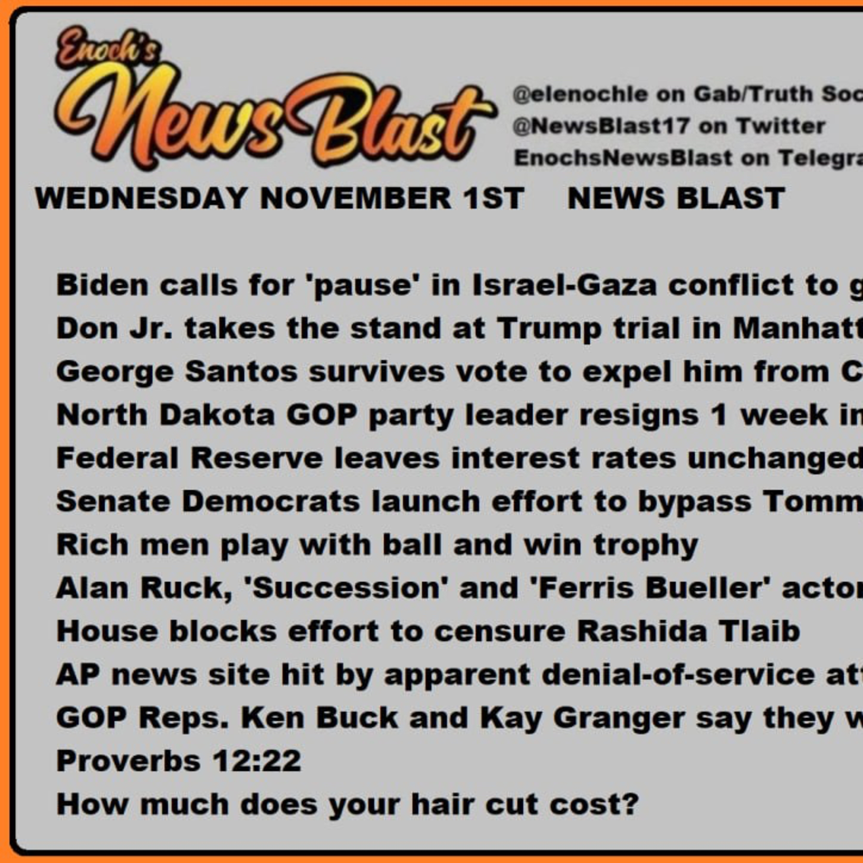 Wednesday, November 1, 2023 News Blast episode artwork