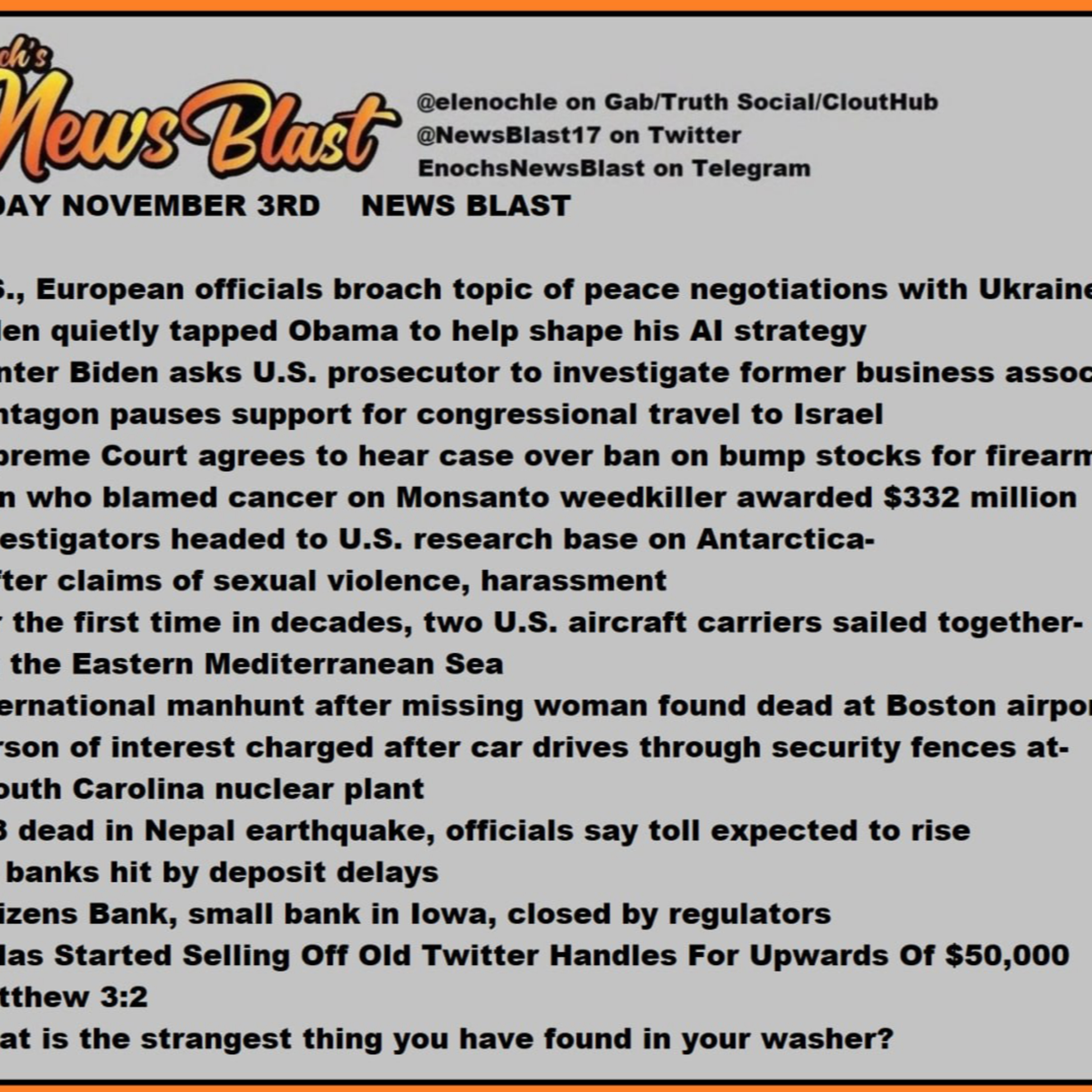 Friday, November 3, 2023 News Blast.  episode artwork