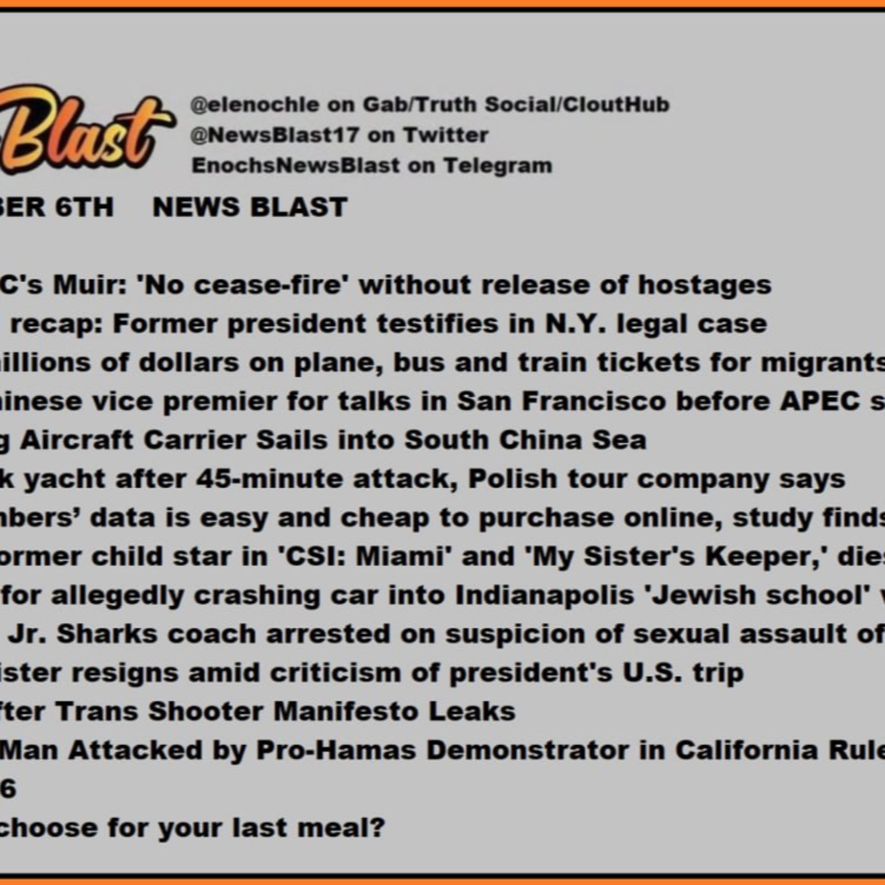 Monday, November 6, 2023 News Blast episode artwork
