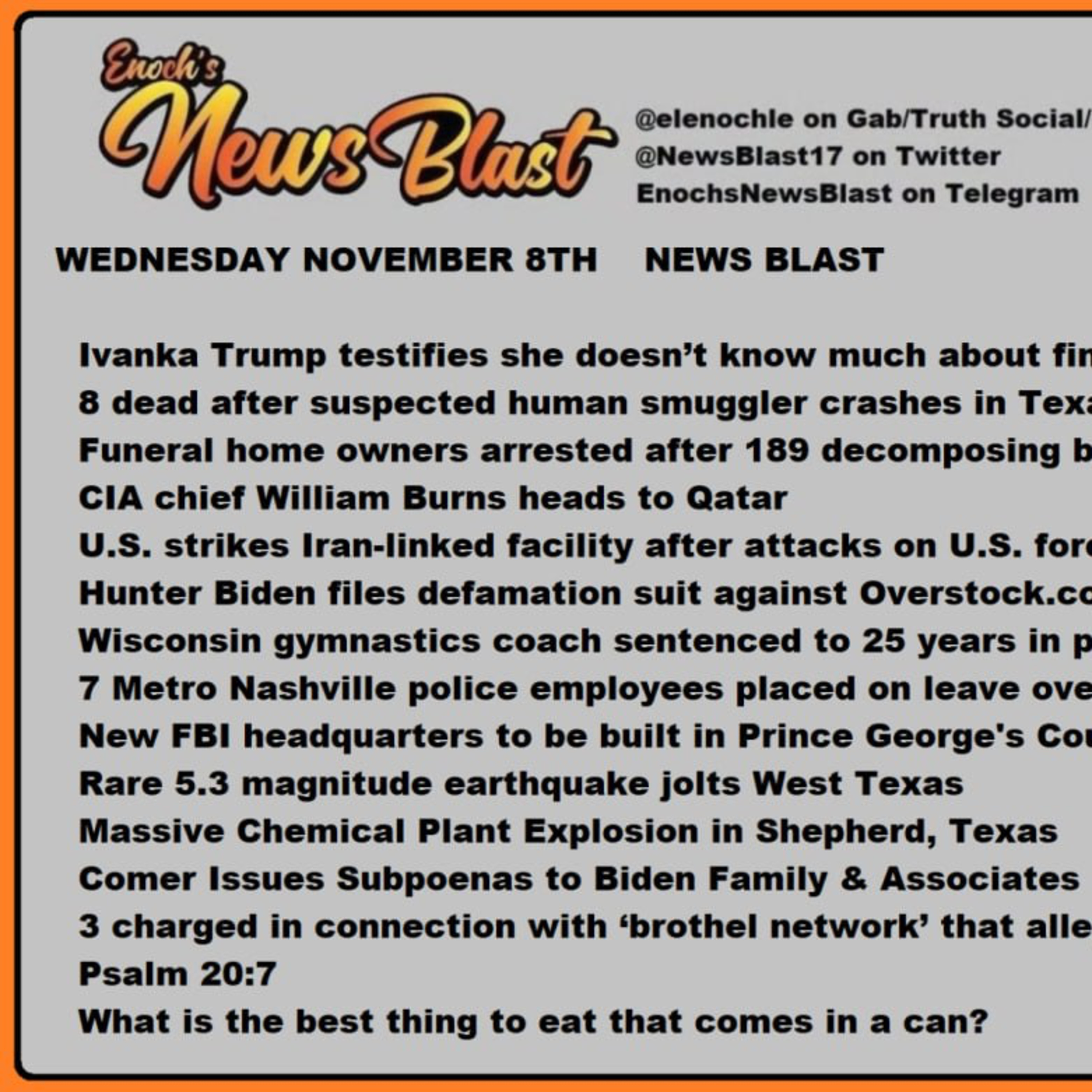 Wednesday, November 8, 2023 News Blast episode artwork
