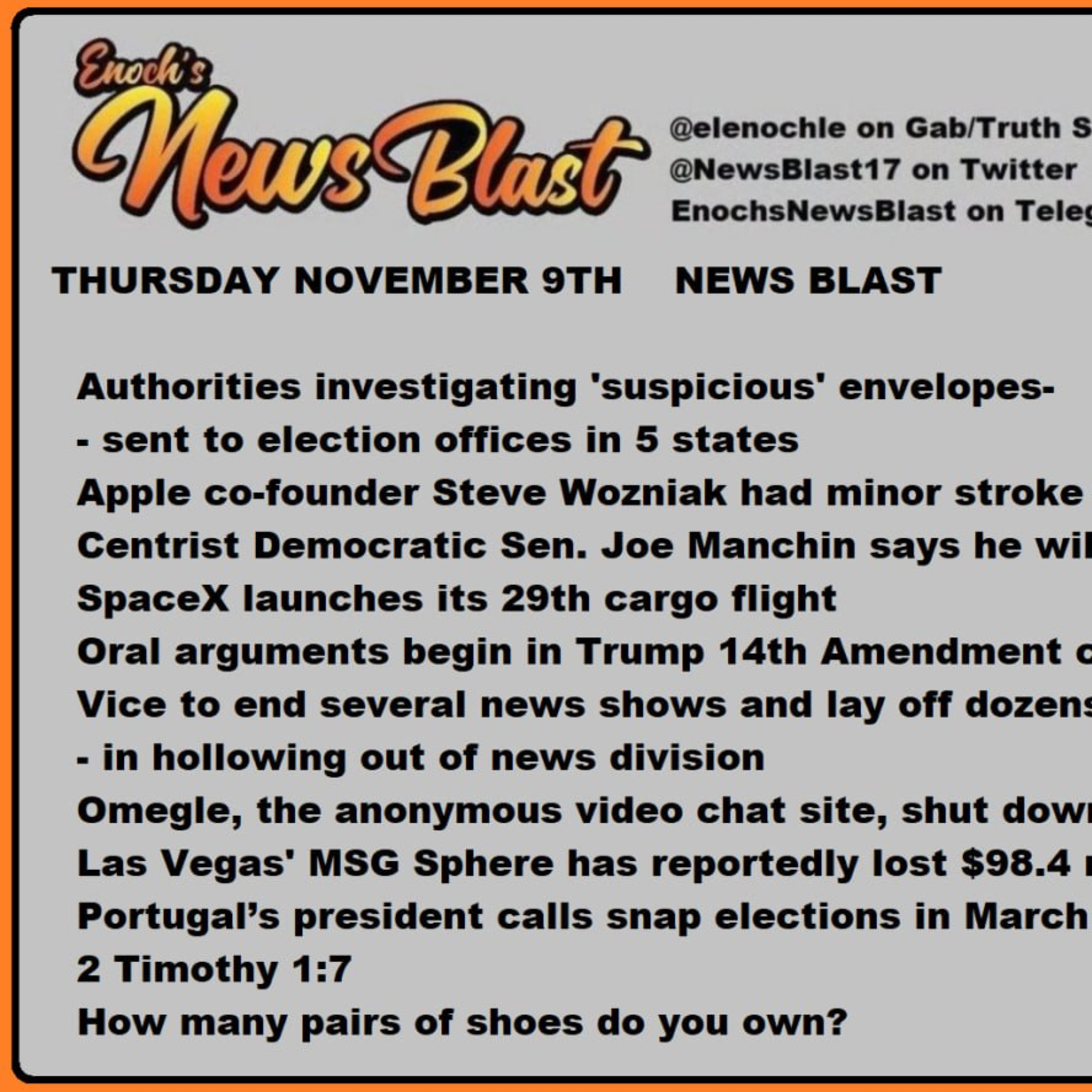 Thursday November 9, 2023 News Blast.  episode artwork