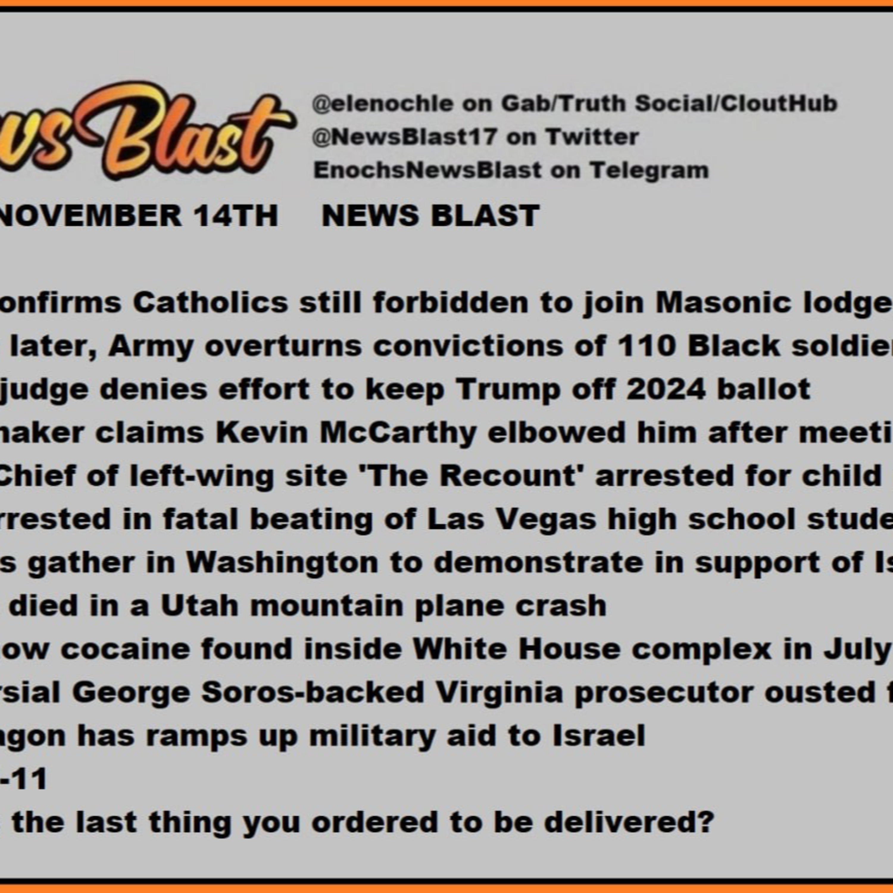 Tuesday, November 14, 2023 News Blast.  episode artwork