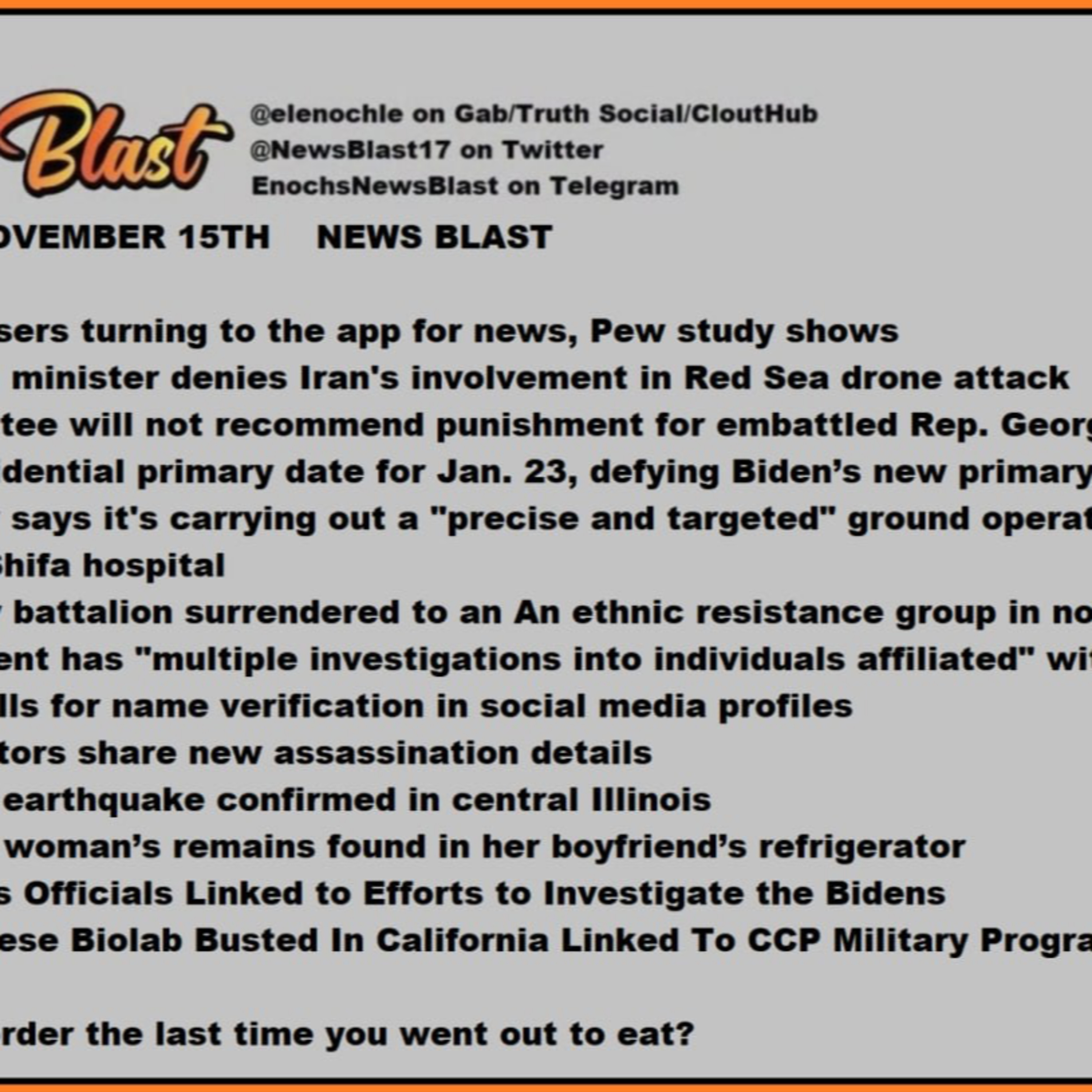 Wednesday, November 15, 2023 News Blast episode artwork
