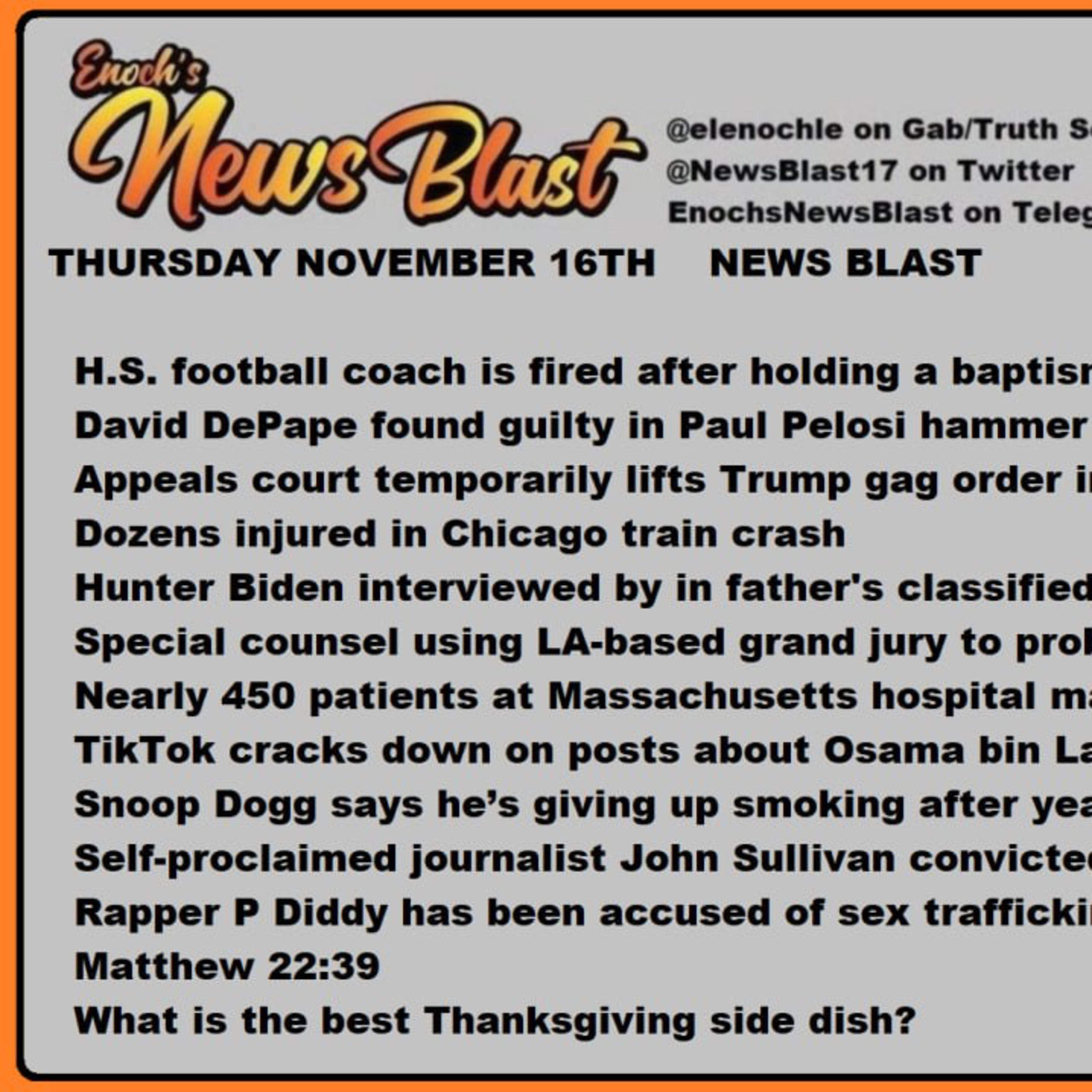 Thursday, November 16, 2023 News Blast episode artwork