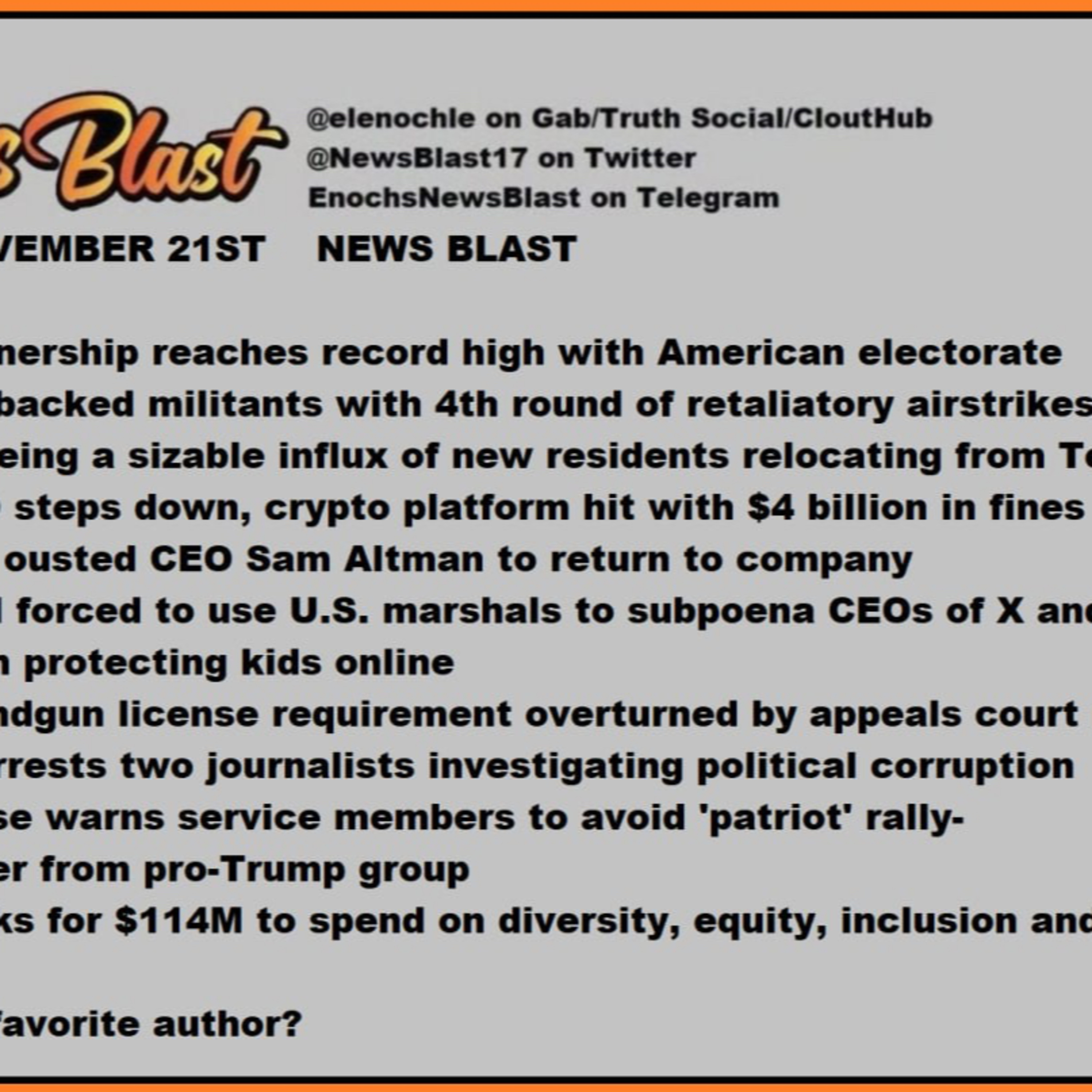 Tuesday, November 21, 2023 News Blast episode artwork