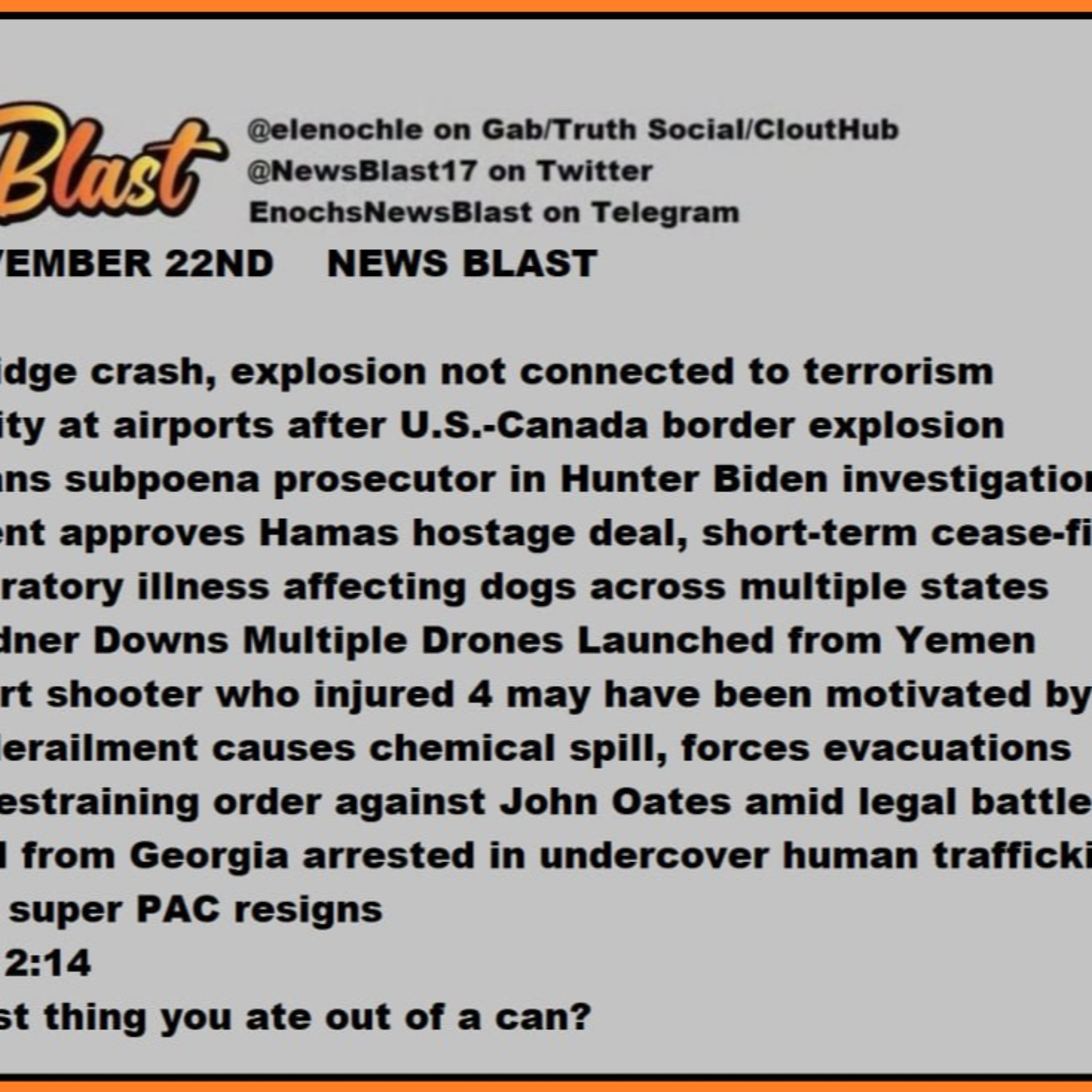 Wednesday, November 22, 2023 News Blast episode artwork