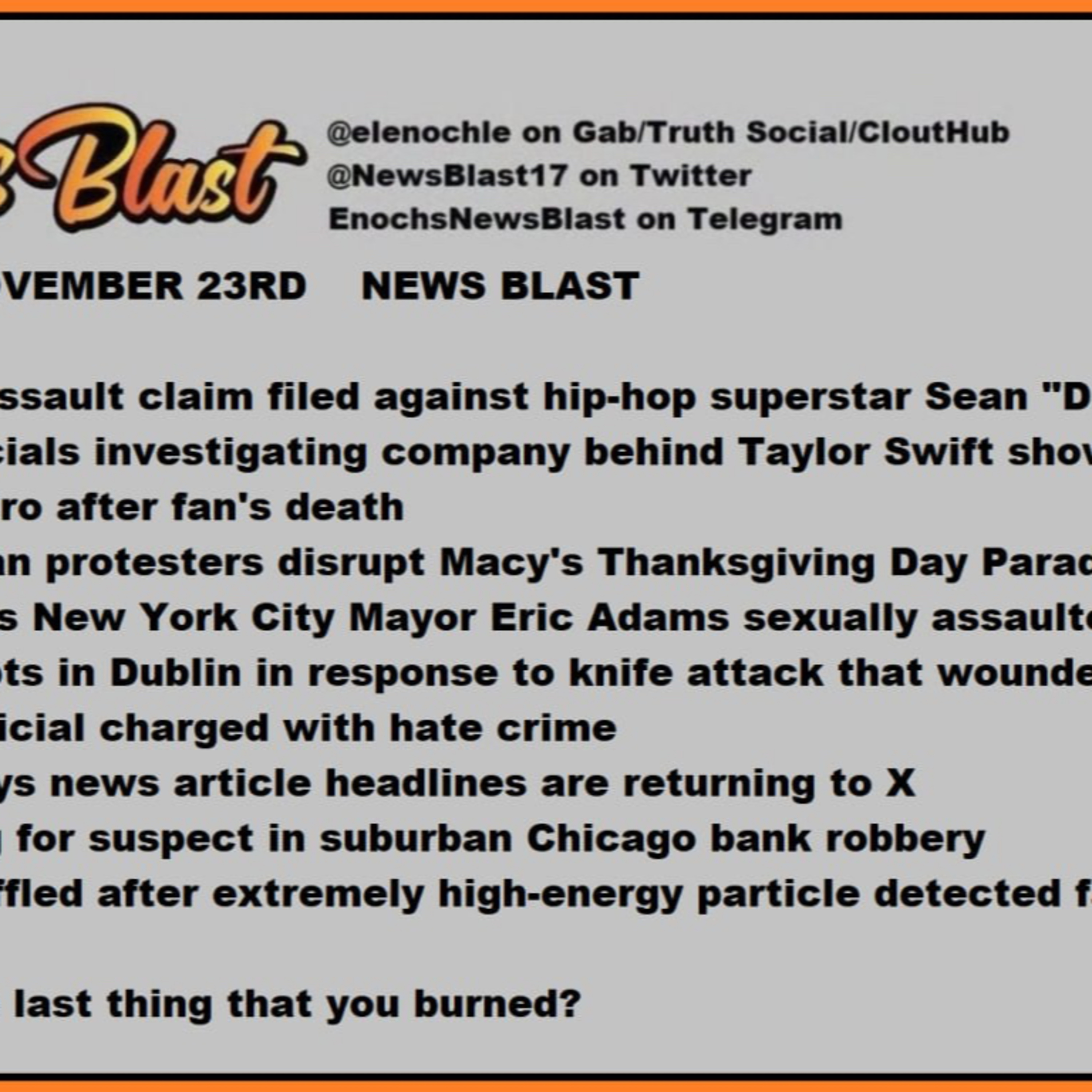 Thursday, November 23, 2023 News Blast episode artwork