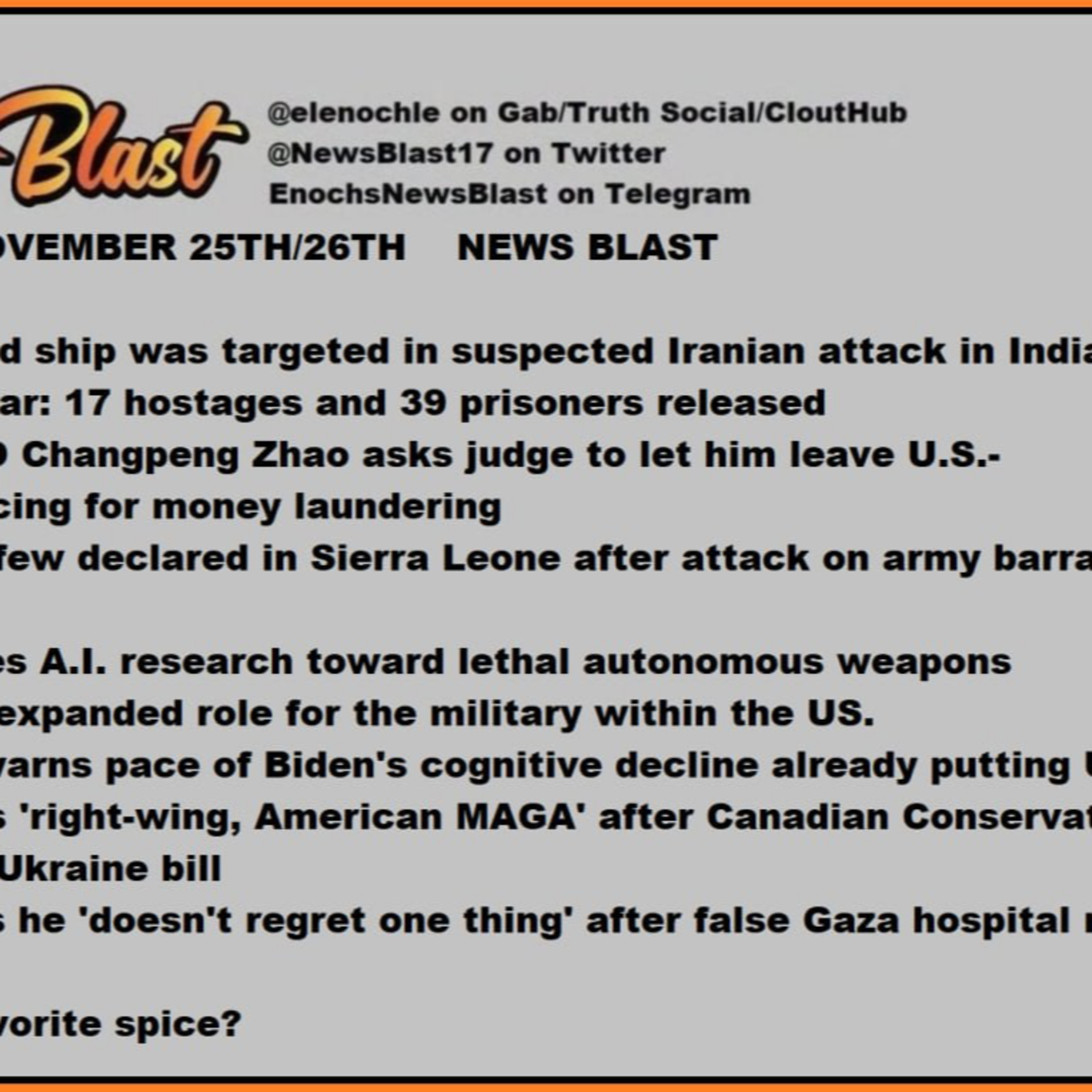 Weekend of November 25/26, 2023 News Blast episode artwork