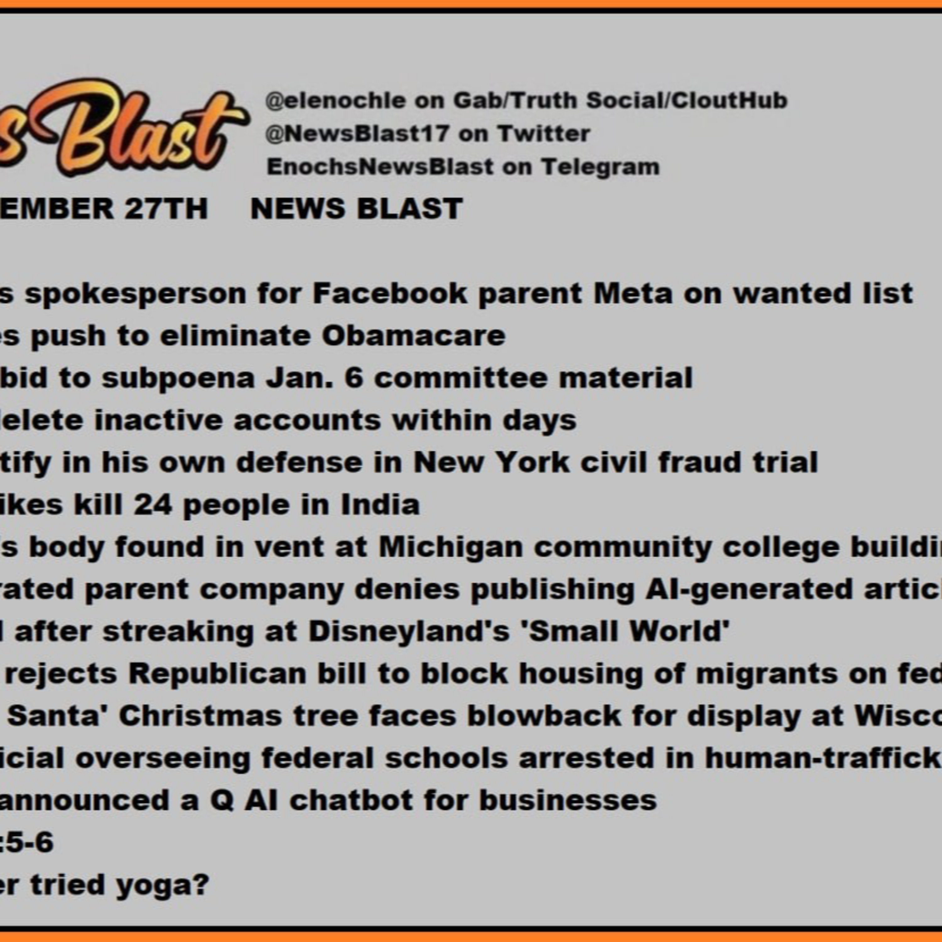 Monday, November 27, 2023 News Blast episode artwork