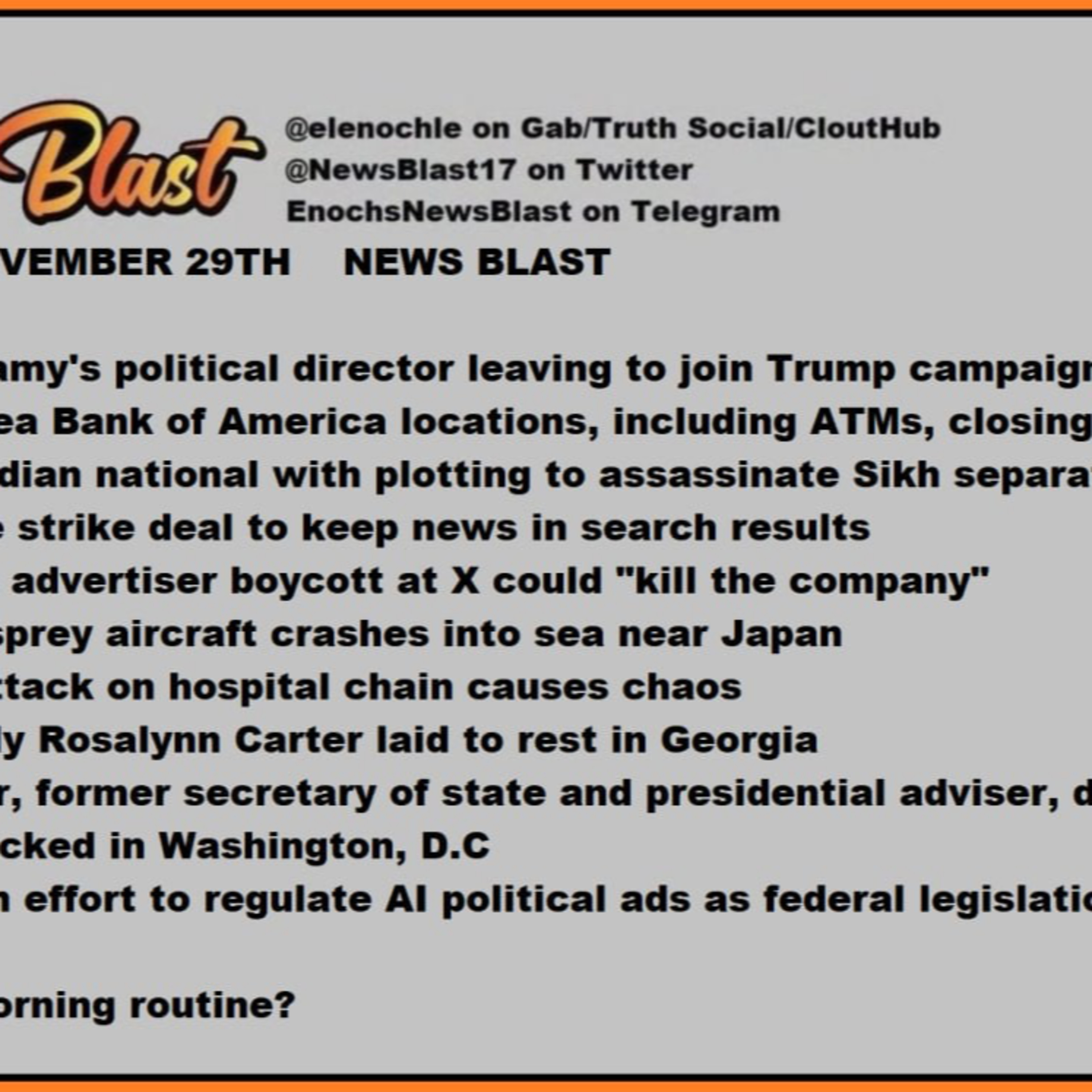 Wednesday November 29,2023 News Blast  episode artwork