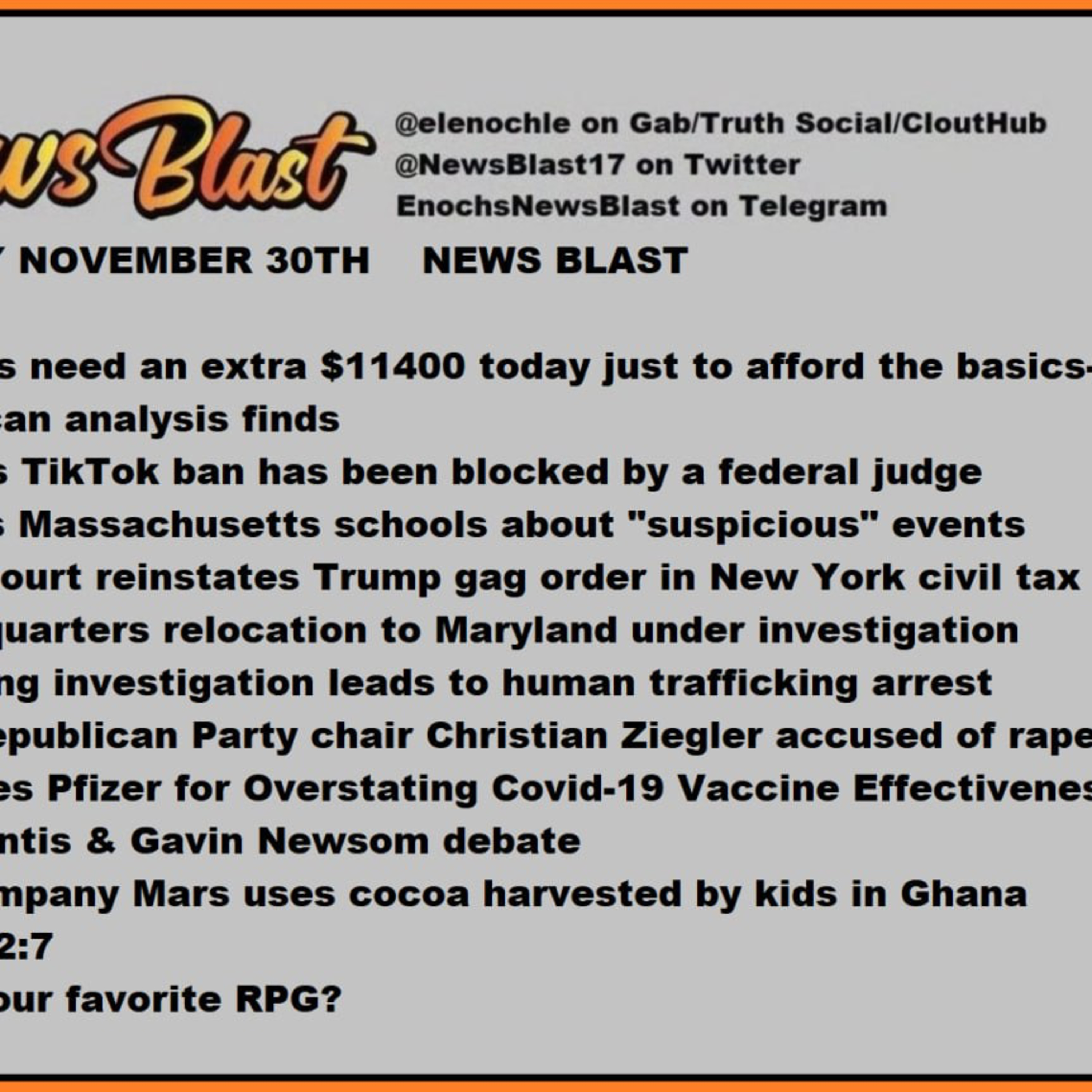 Thursday, November 30, 2023 News Blast  episode artwork