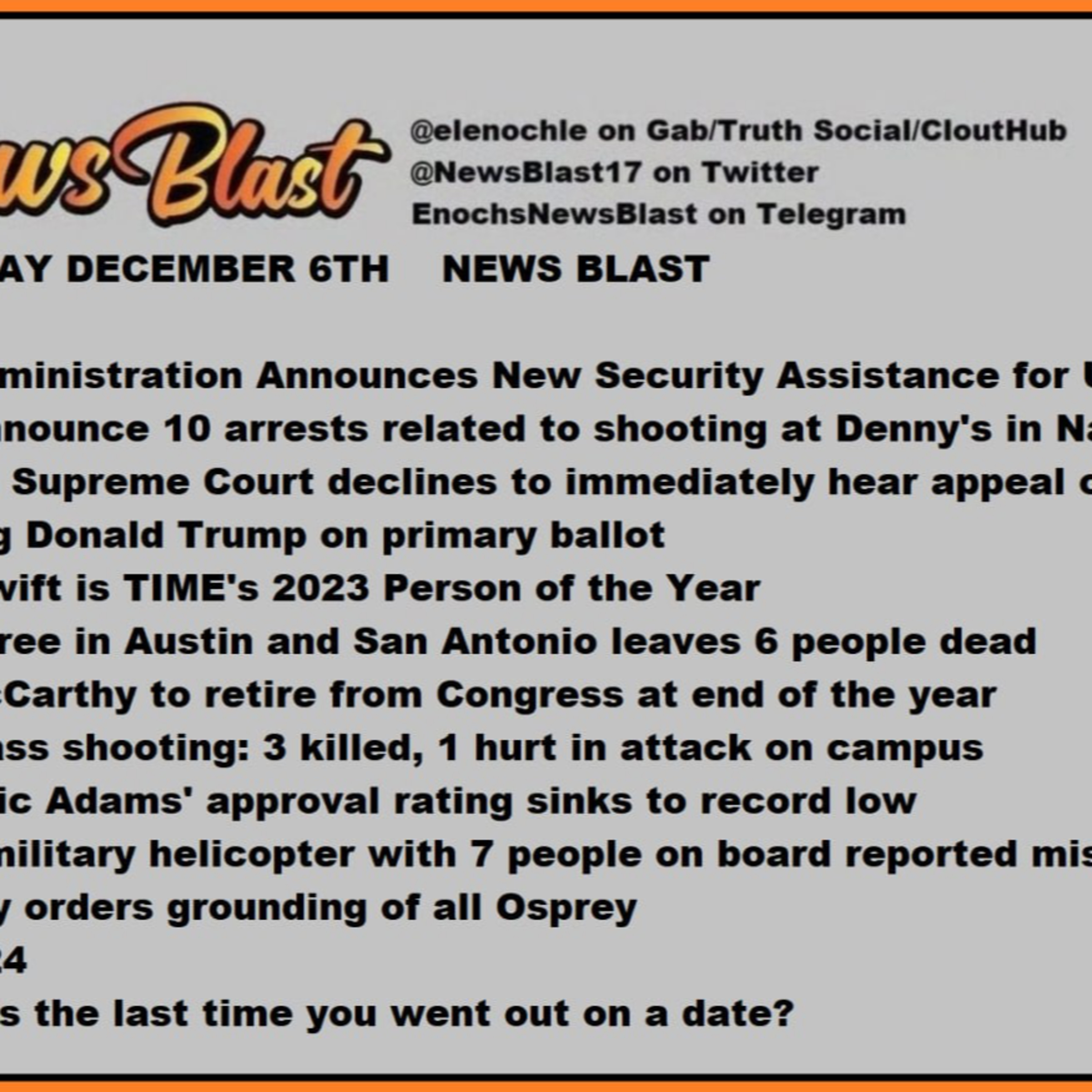 Wednesday, December 6, 2023 News Blast episode artwork