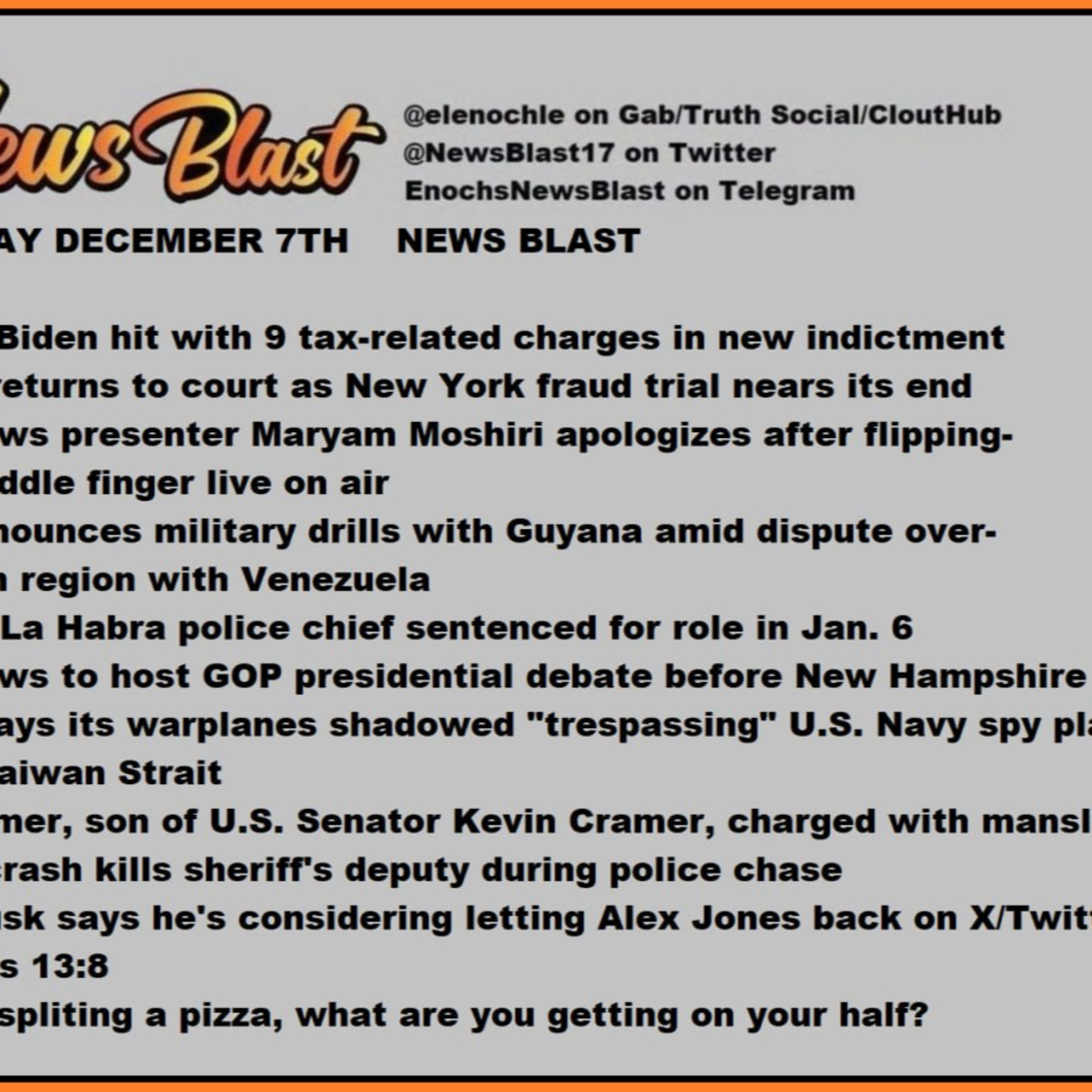 Thursday, December 7, 2023 News Blast episode artwork