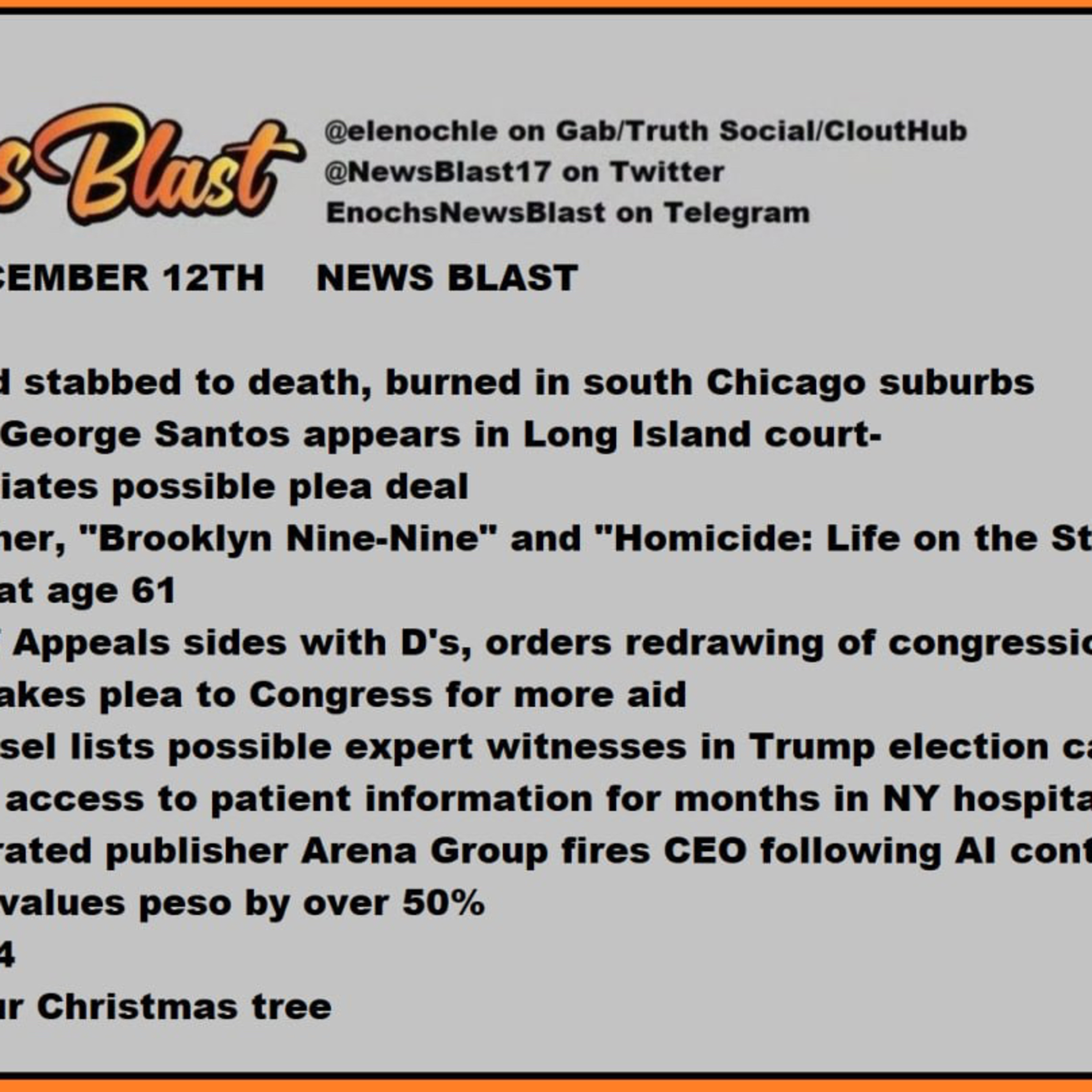 Tuesday December 12,2023 News Blast episode artwork