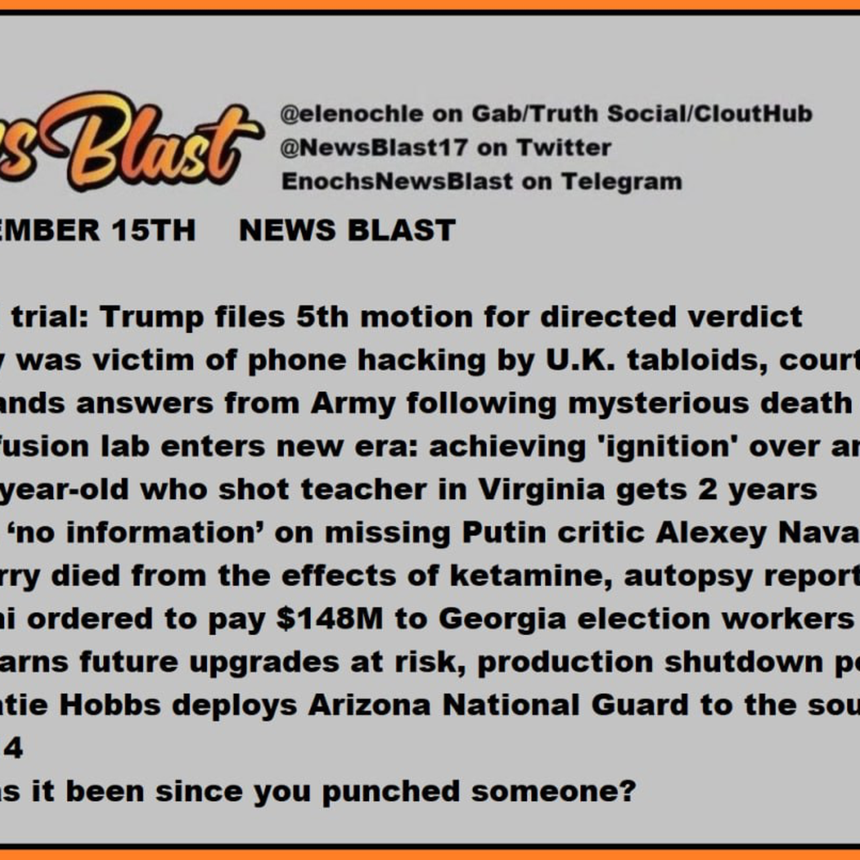 Friday, December 15, 2023 News Blast episode artwork