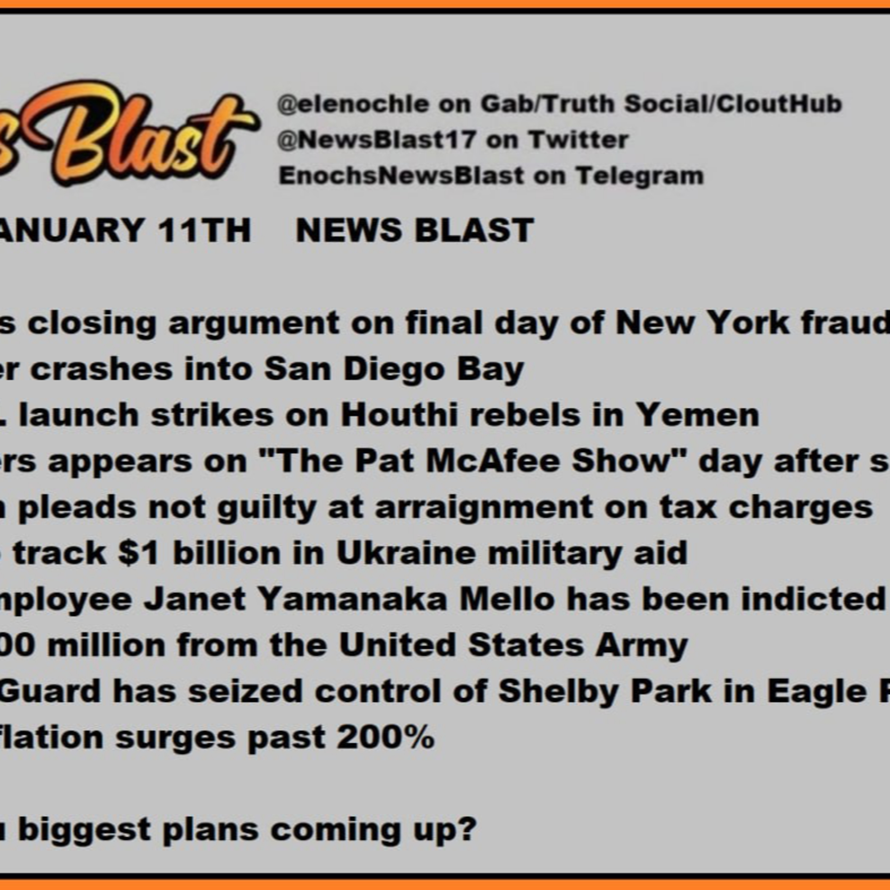 Thursday, January 11, 2024 News Blast. episode artwork