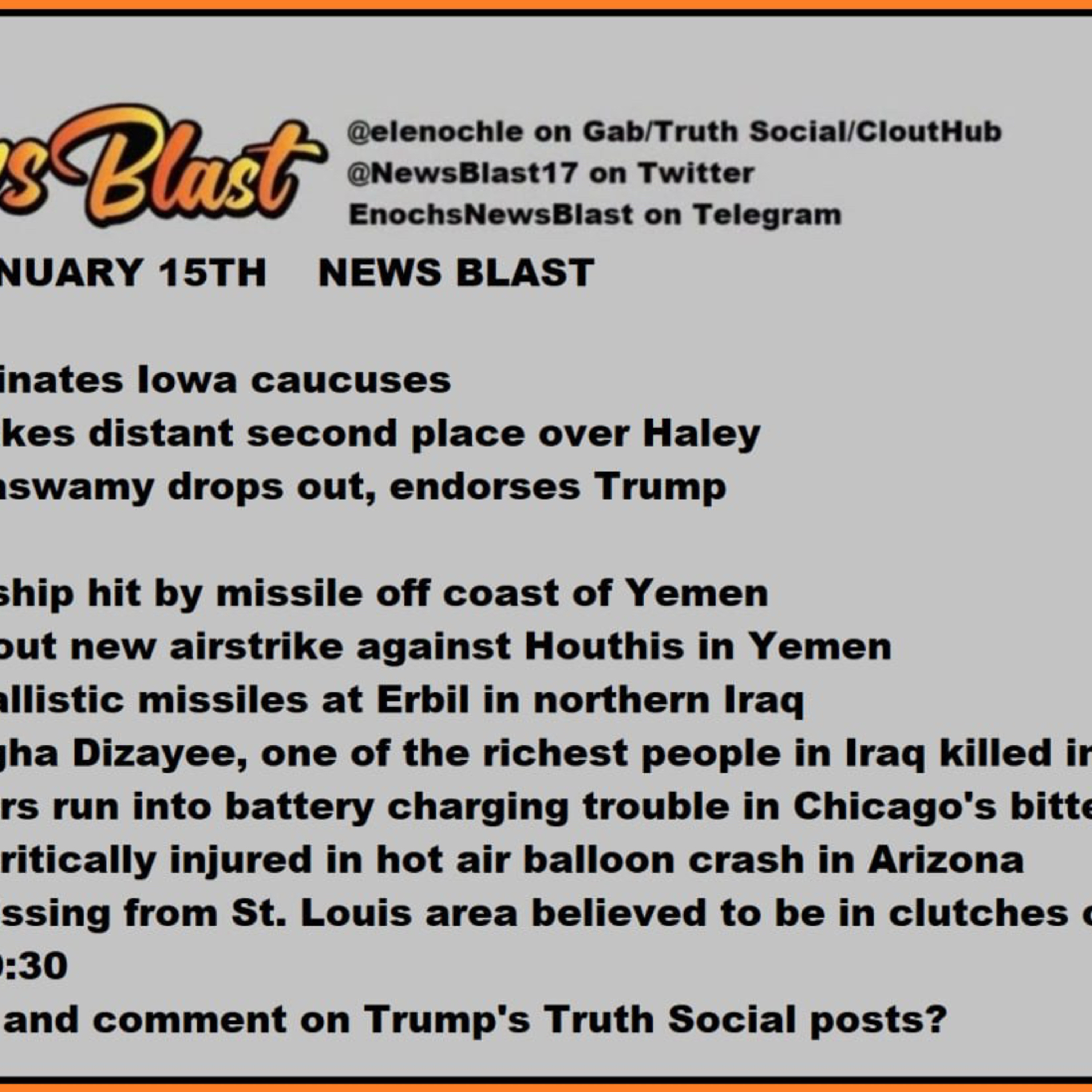 Monday January 15,2024 News Blast episode artwork