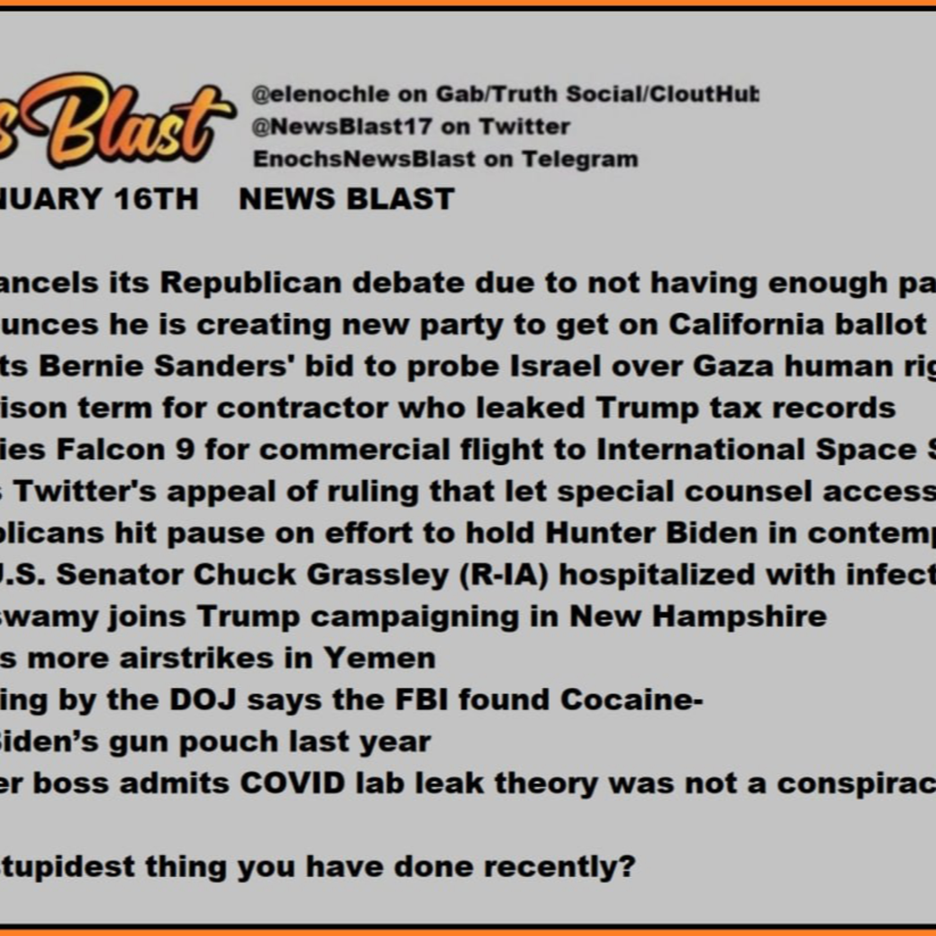 Tuesday, January 16, 2024 News Blast episode artwork