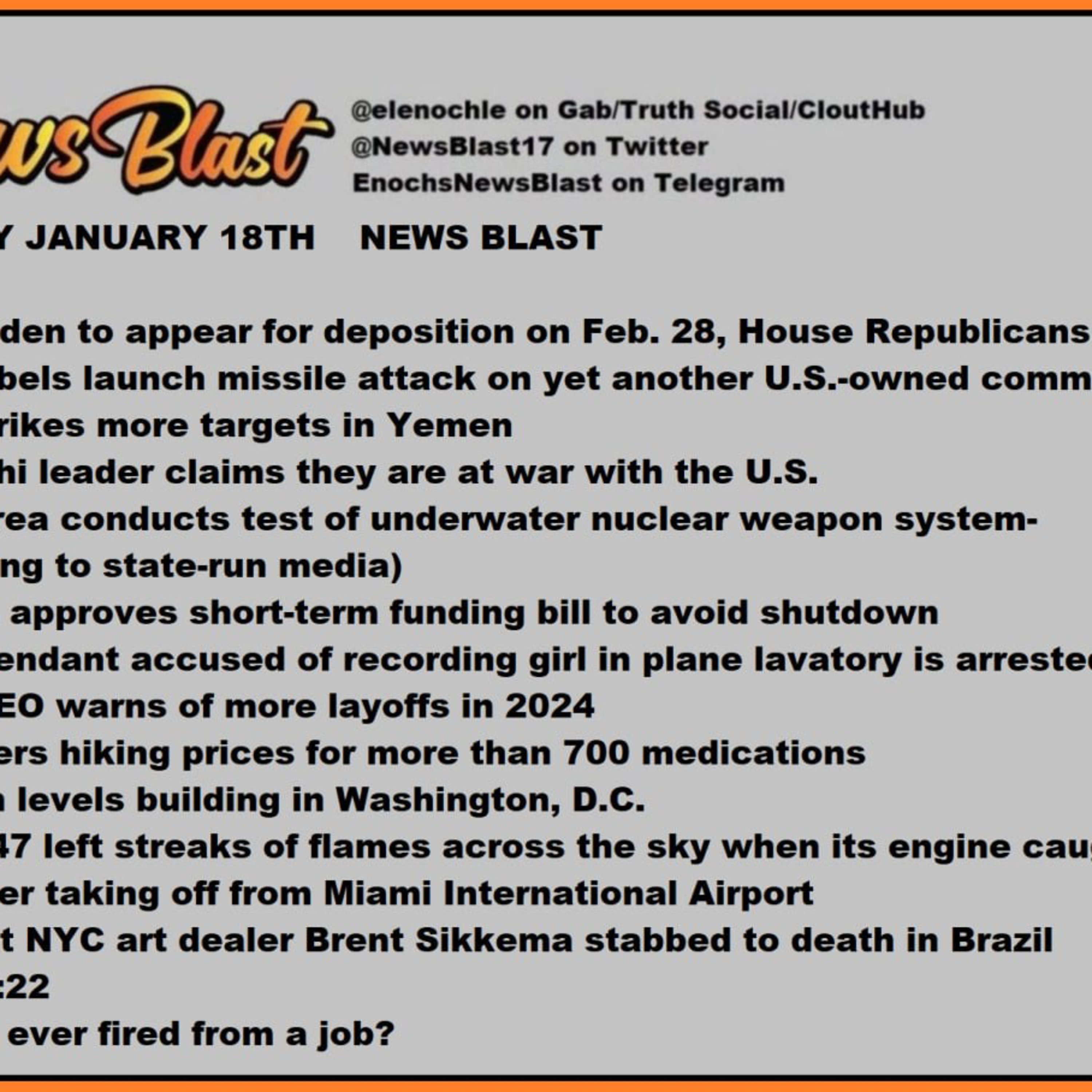 Thursday, January 18, 2024 News Blast episode artwork