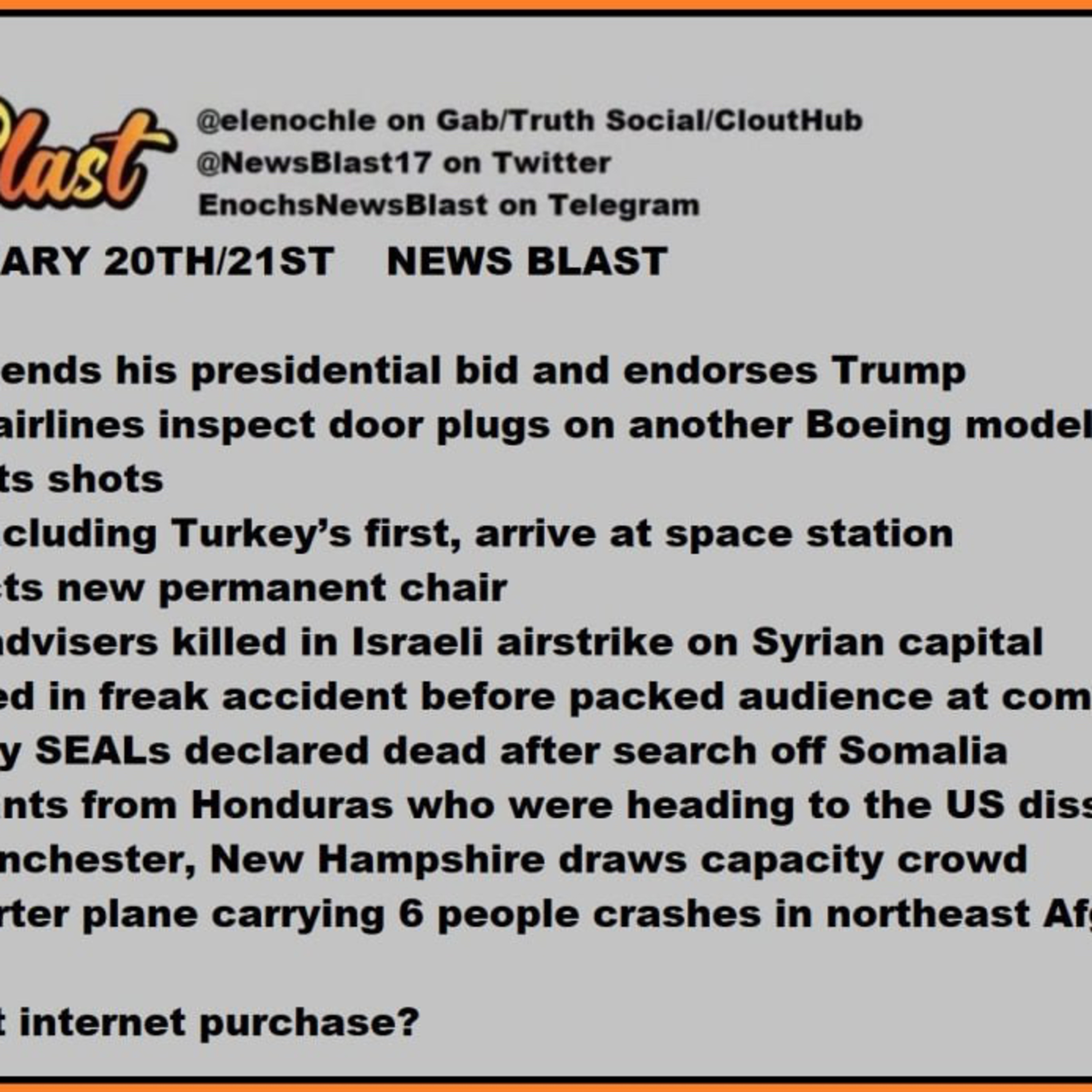 Weekend of January 20/21, 2024 News Blast episode artwork