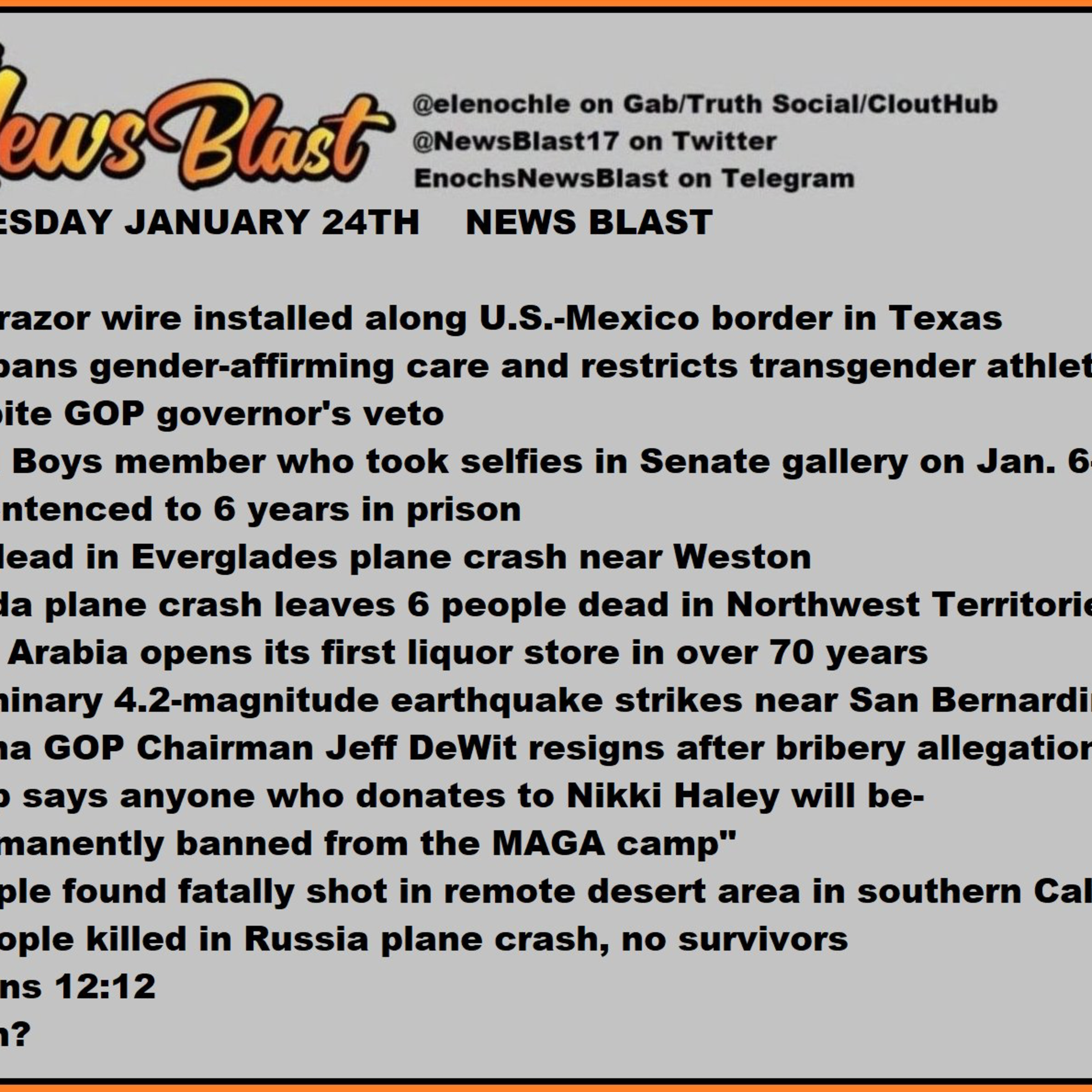 Wednesday, January 24, 2024 News Blast.  episode artwork