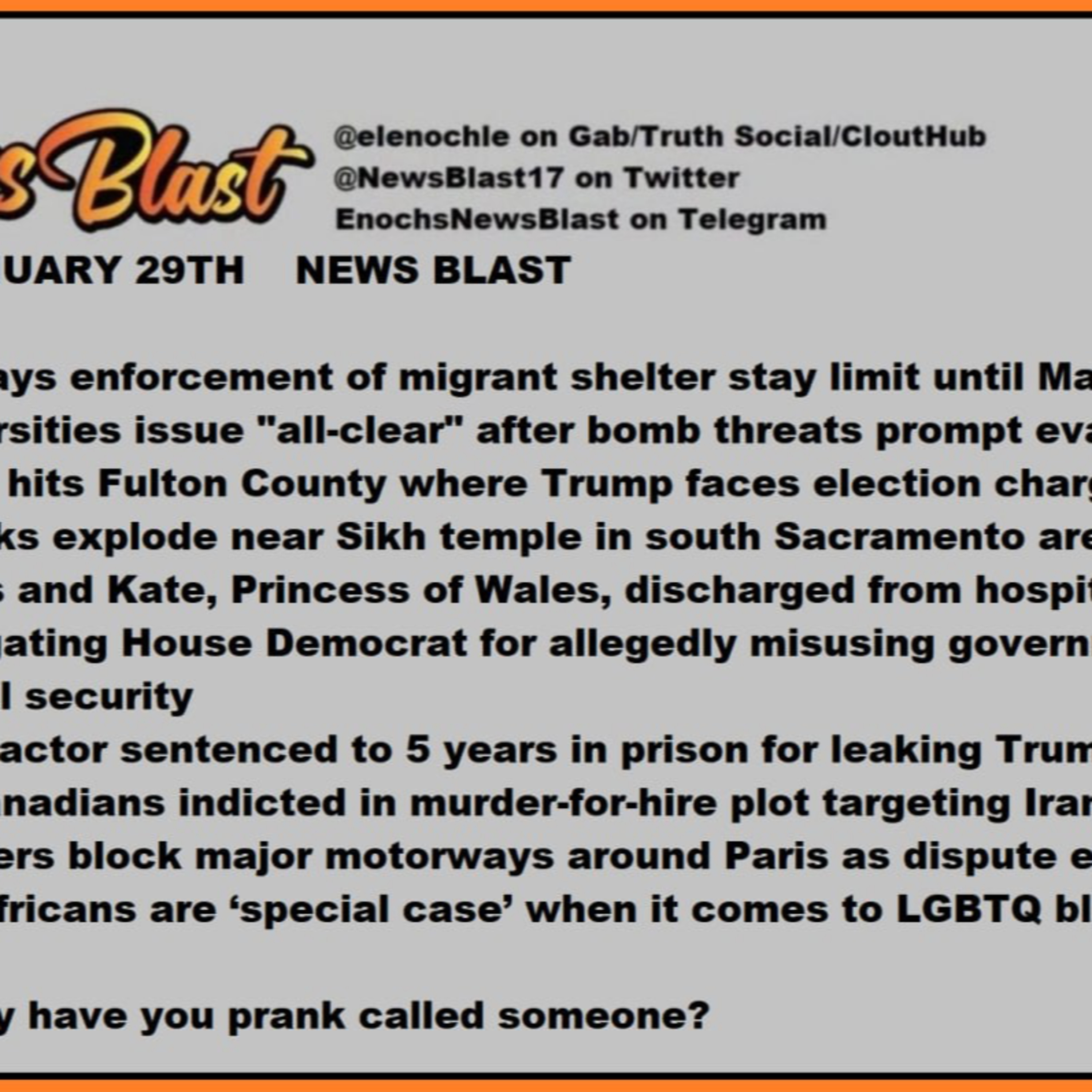 Monday, January 29, 2024 News Blast episode artwork