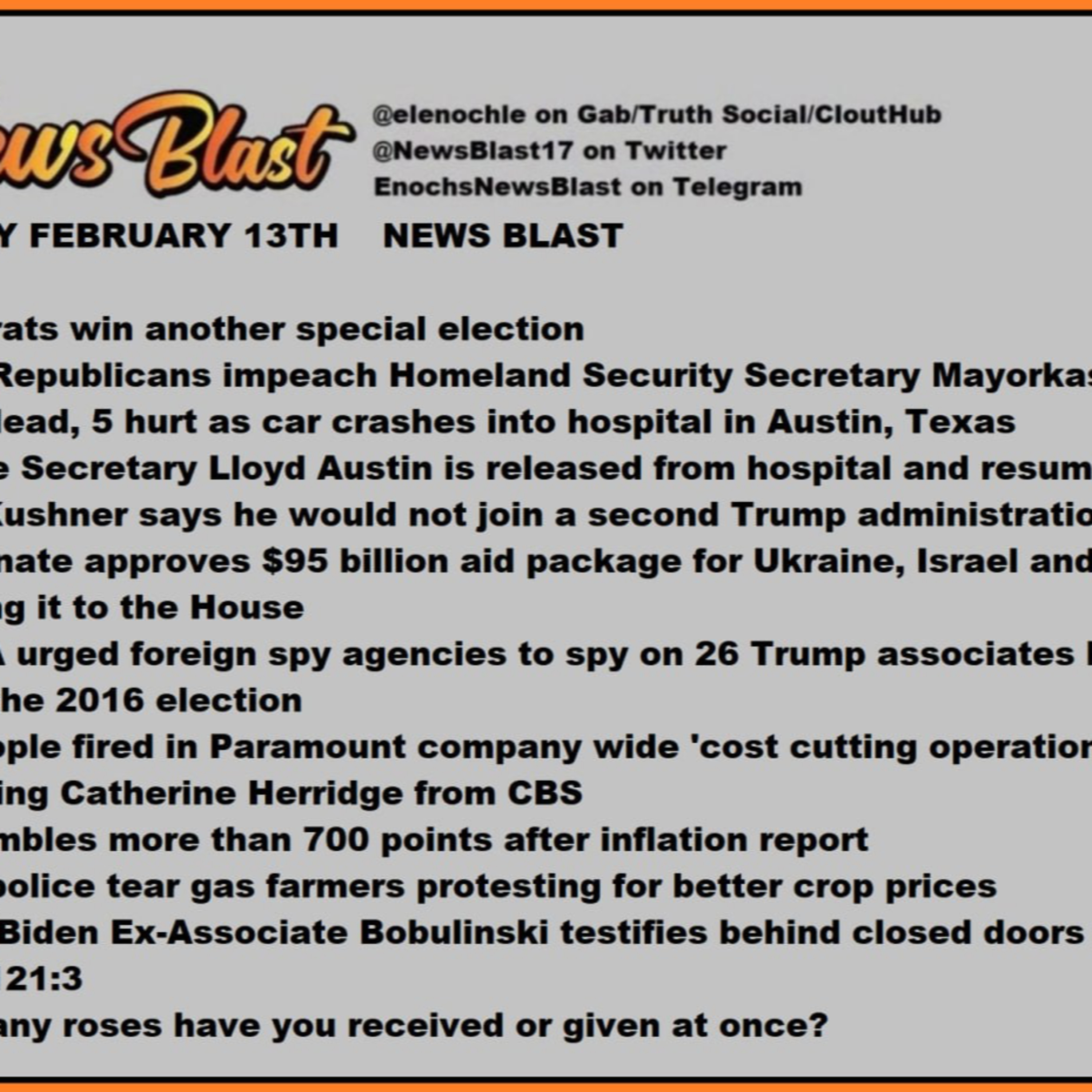 Tuesday, February 13, 2024 News Blast  episode artwork