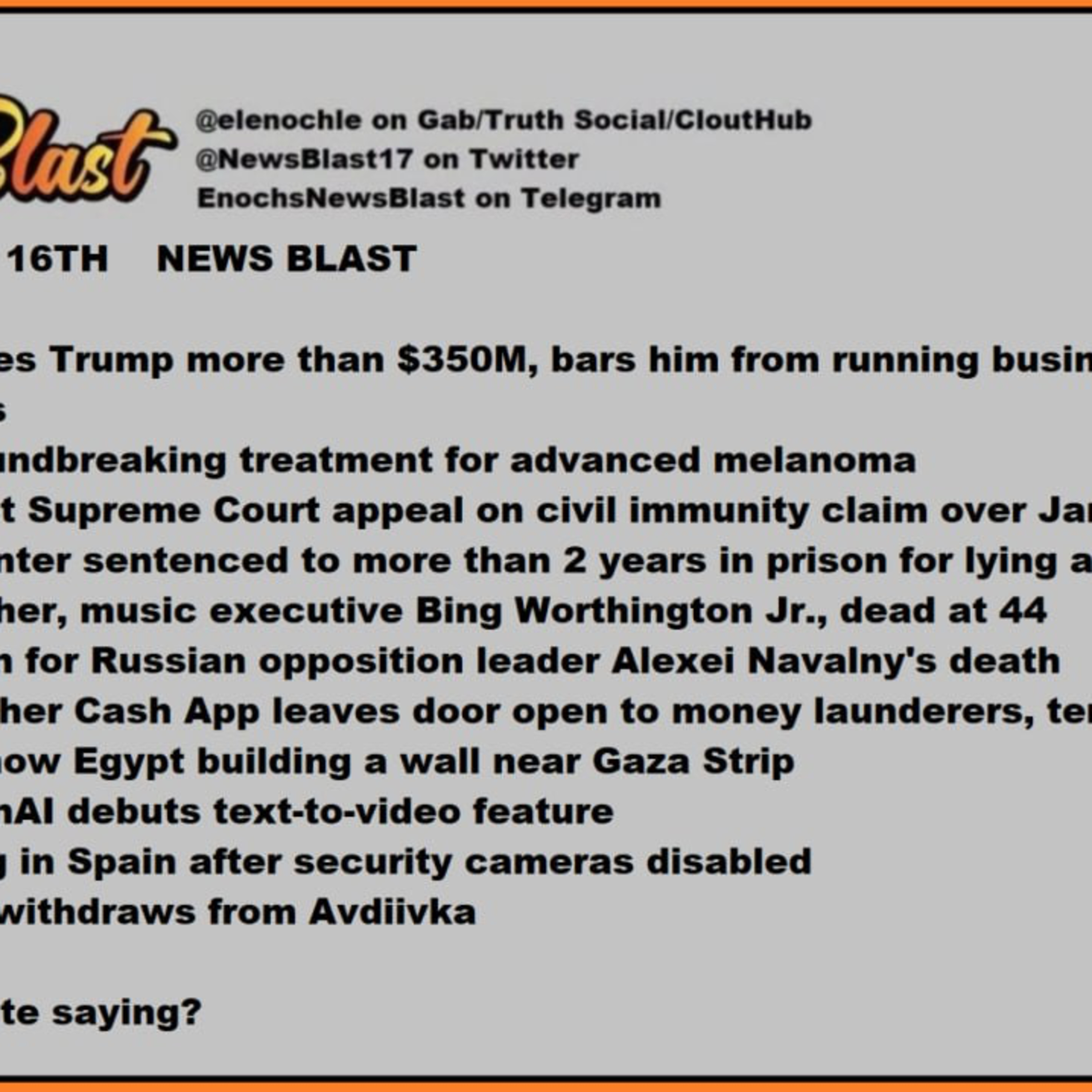 Friday Febuary 16,2024 News Blast  episode artwork