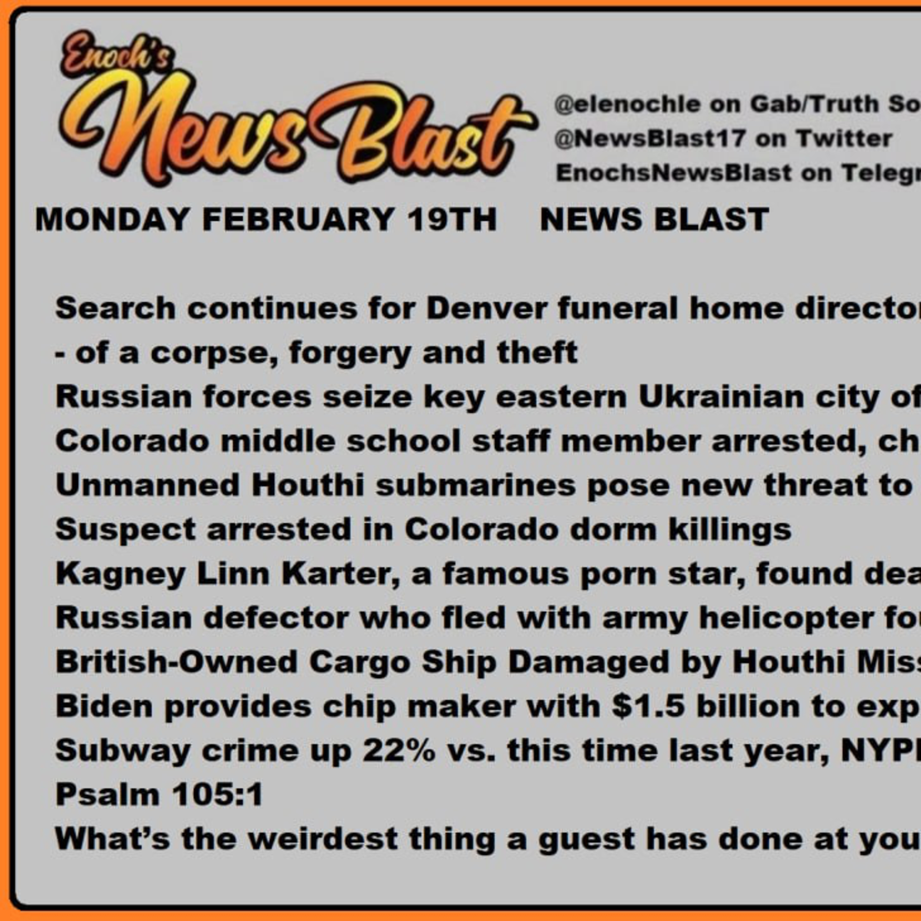 Monday, February 19, 2024 News Blast episode artwork