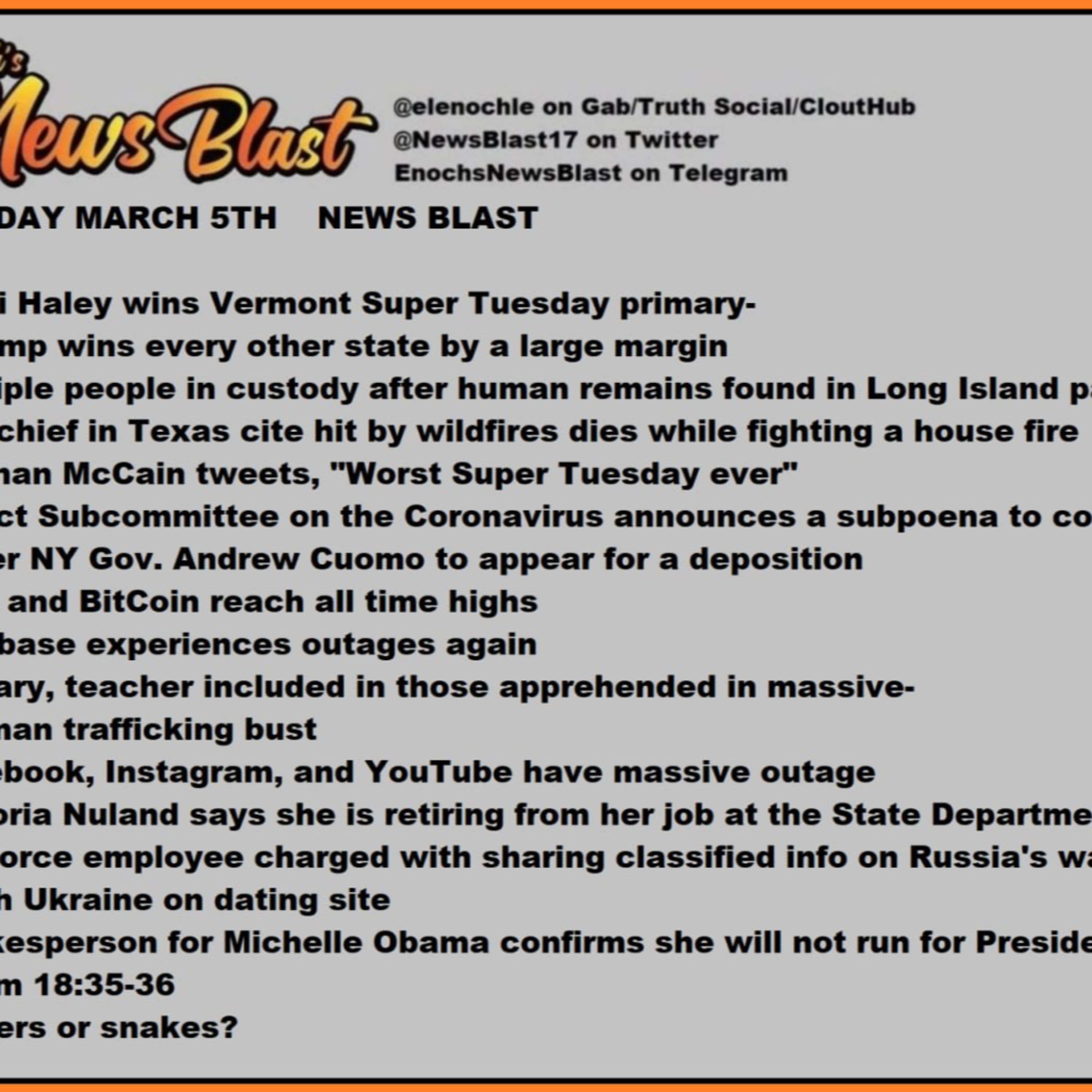 Tuesday, March 5, 2024 News Blast episode artwork
