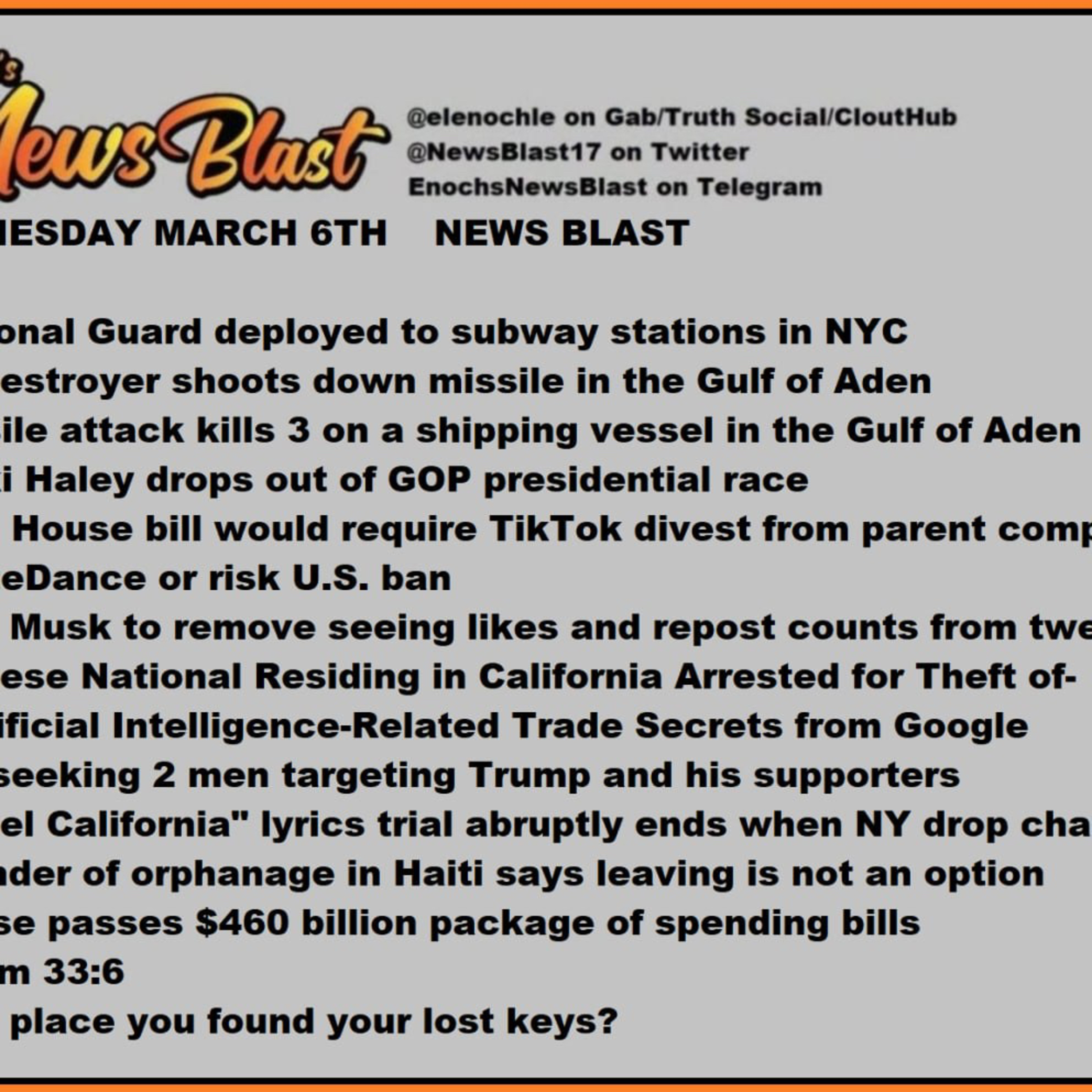 Wednesday, March 6, 2024 News Blast episode artwork