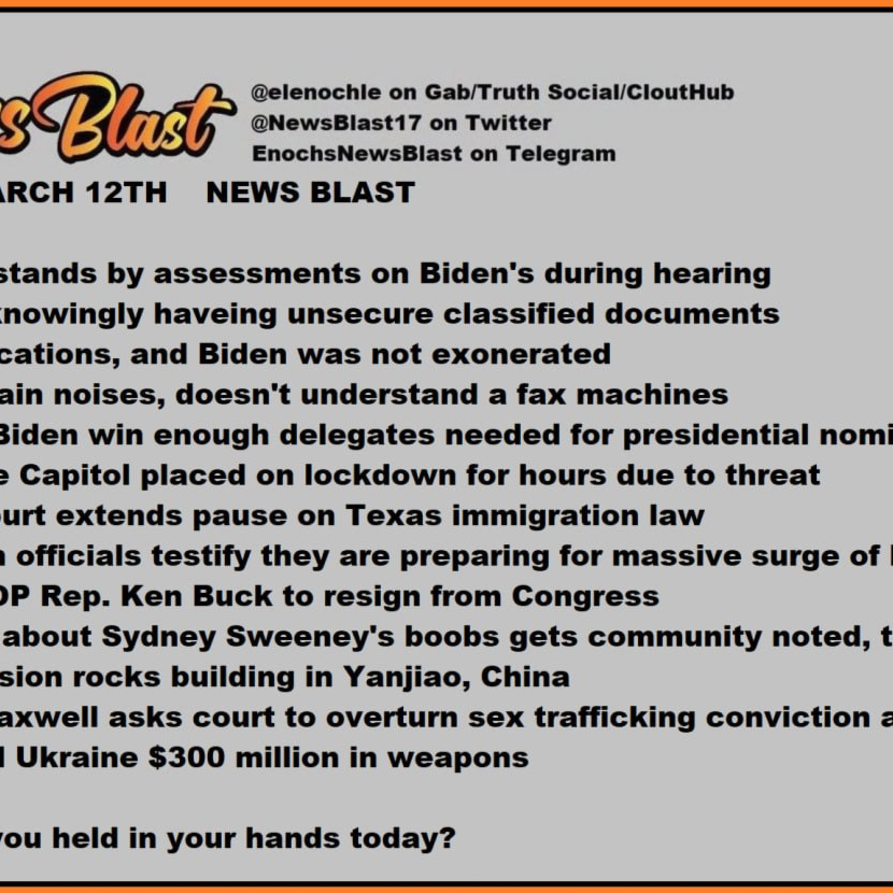 Tuesday, March 12, 2024 News Blast episode artwork