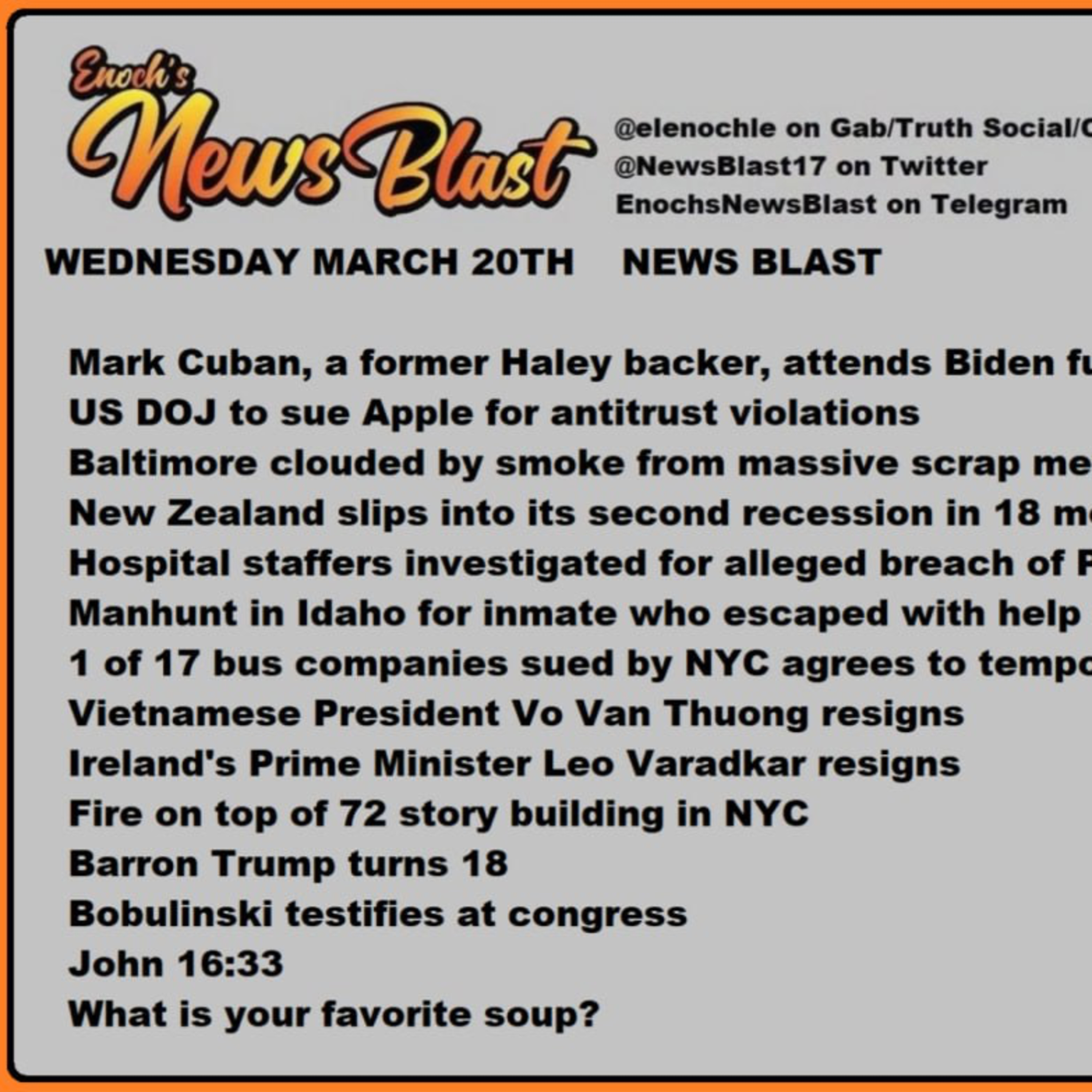 Wednesday, March 20, 2024 News Blast episode artwork