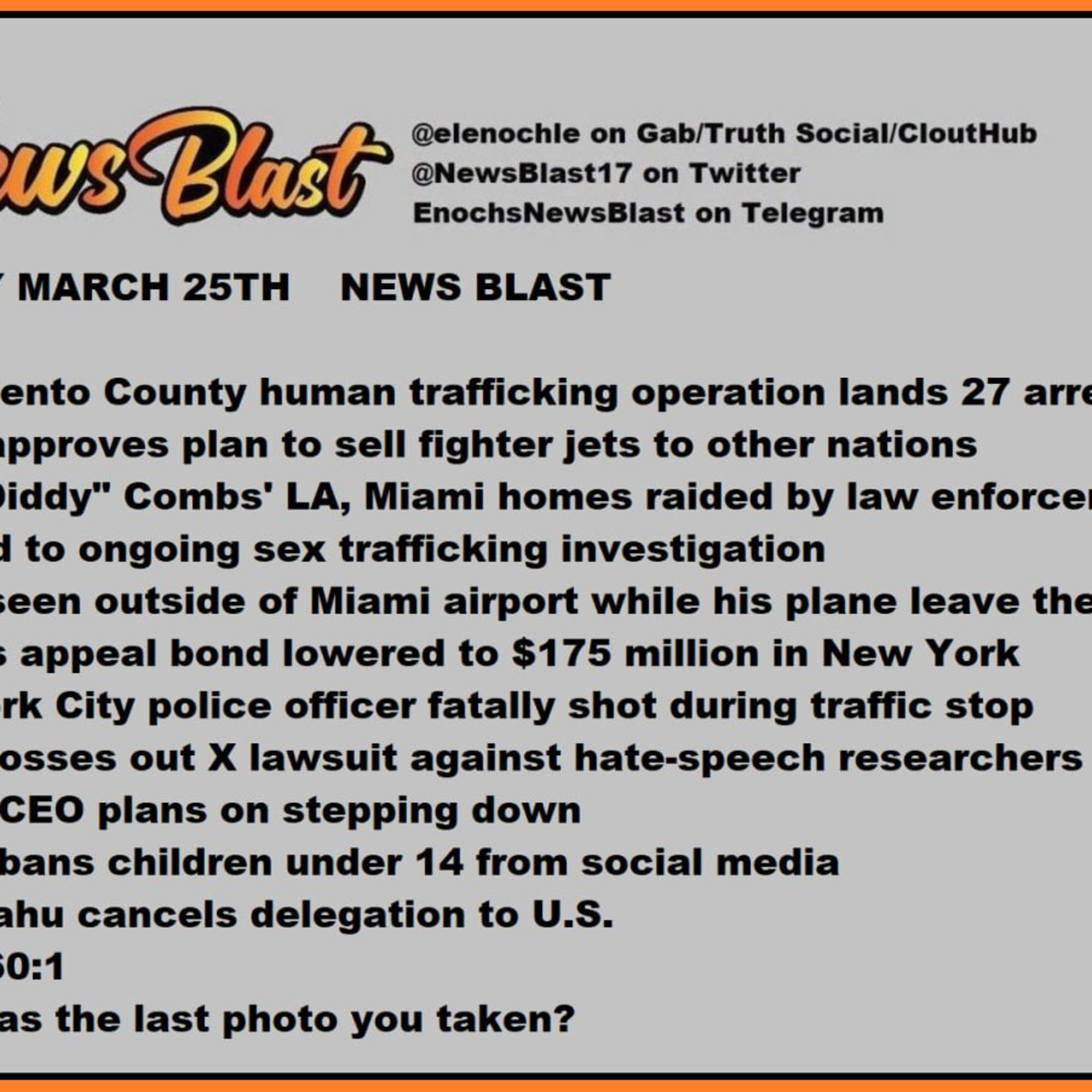 Monday, March 25, 2024 News Blast episode artwork