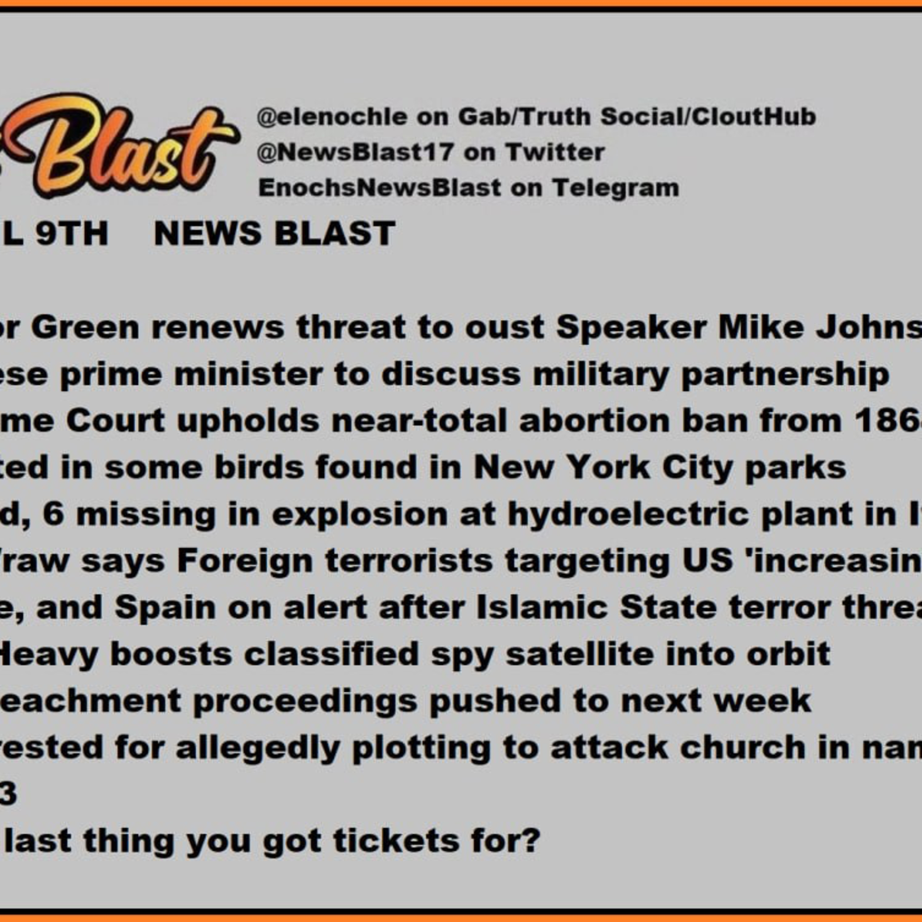 Tuesday, April 9, 2024 News Blast episode artwork