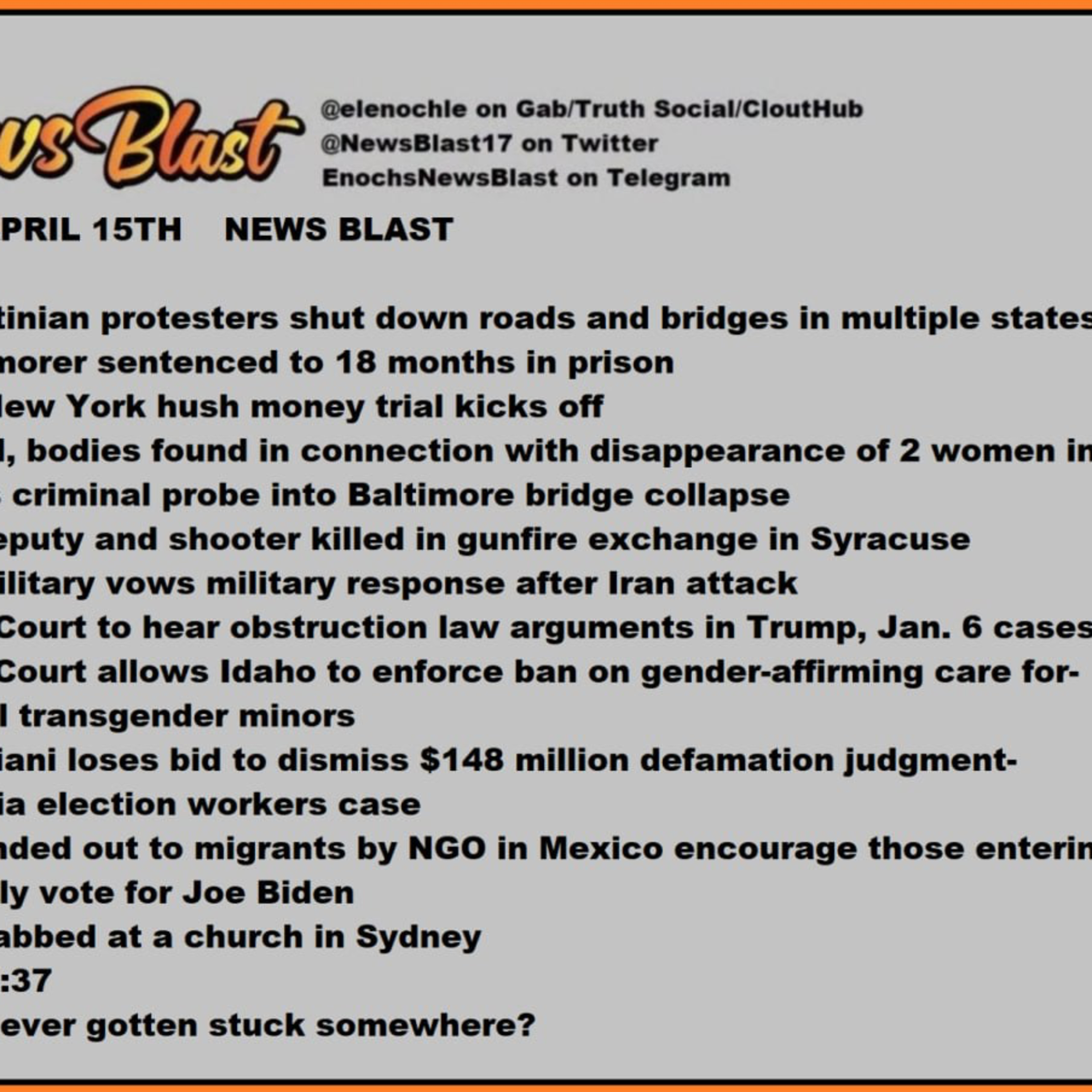 Monday, April 15, 2024 News Blast episode artwork