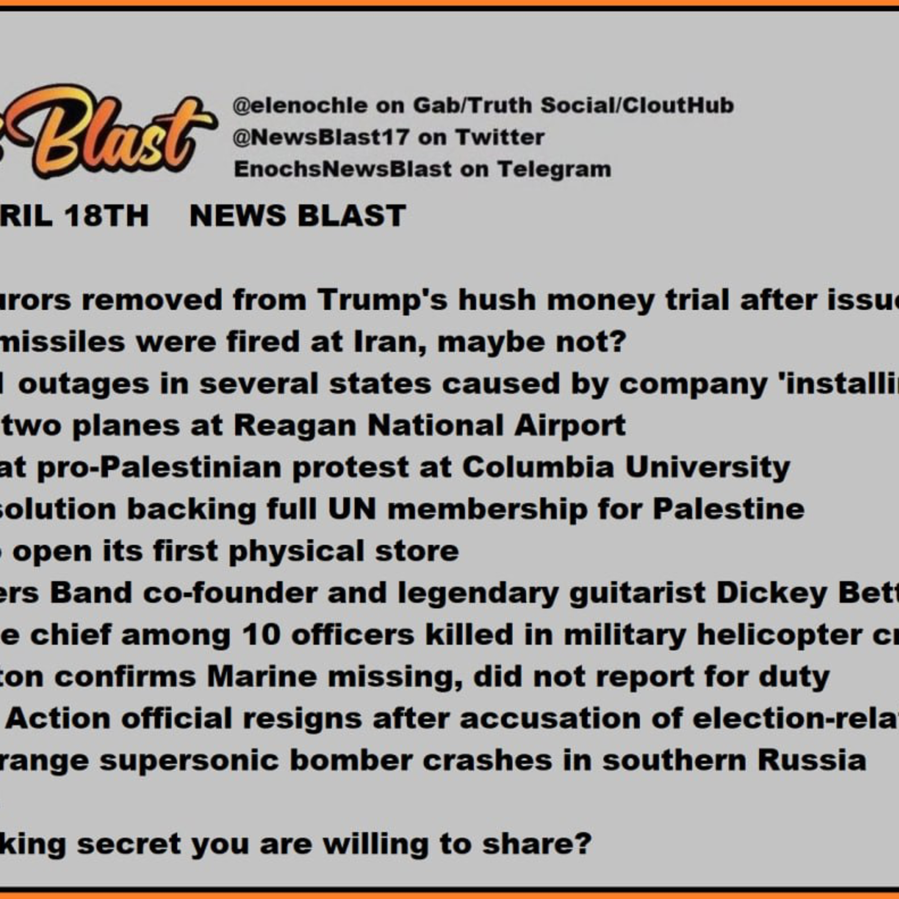 Thursday, April 18, 2024 News Blast episode artwork