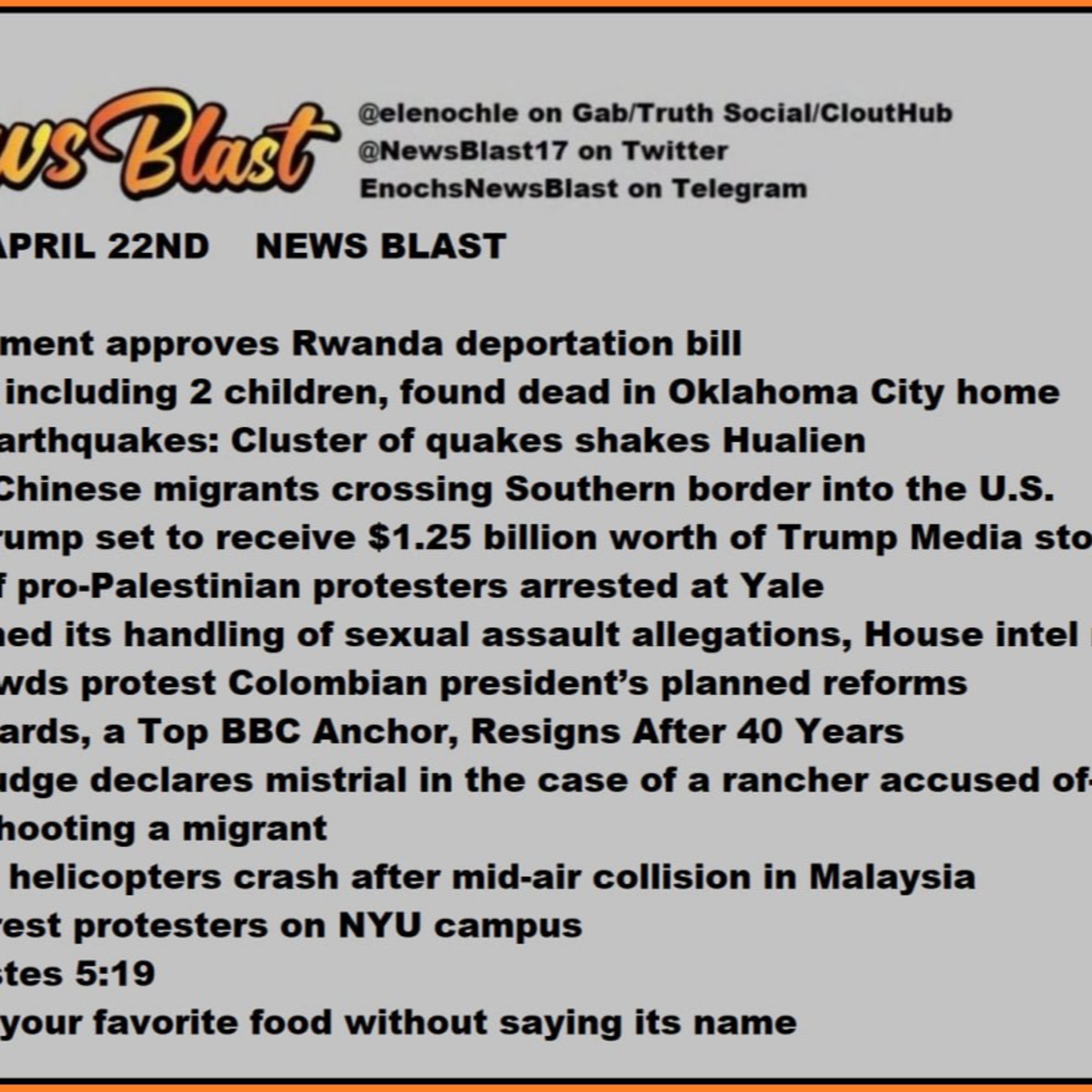 Monday, April 22, 2024 News Blast episode artwork