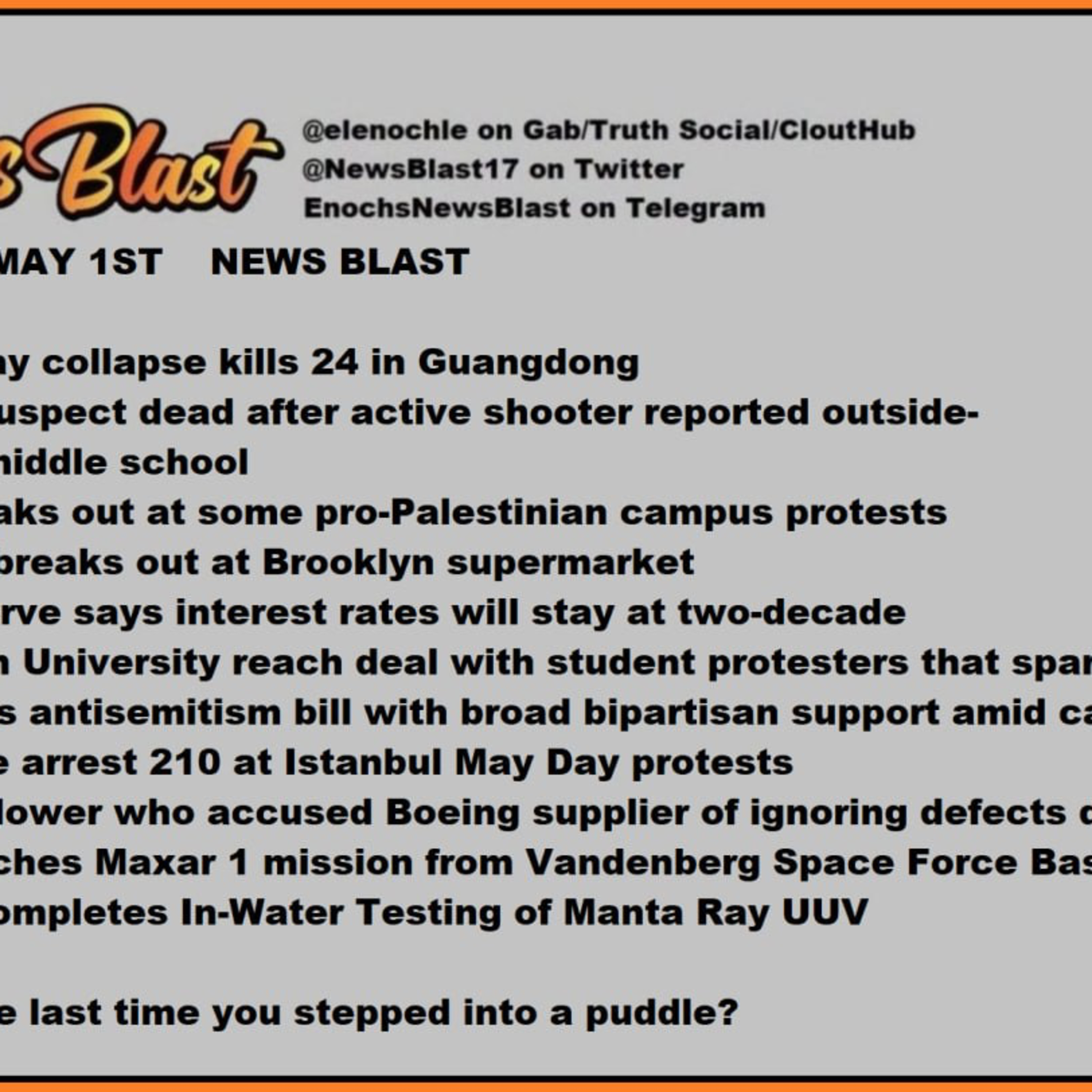 Wednesday, May 1, 2024 News Blast episode artwork