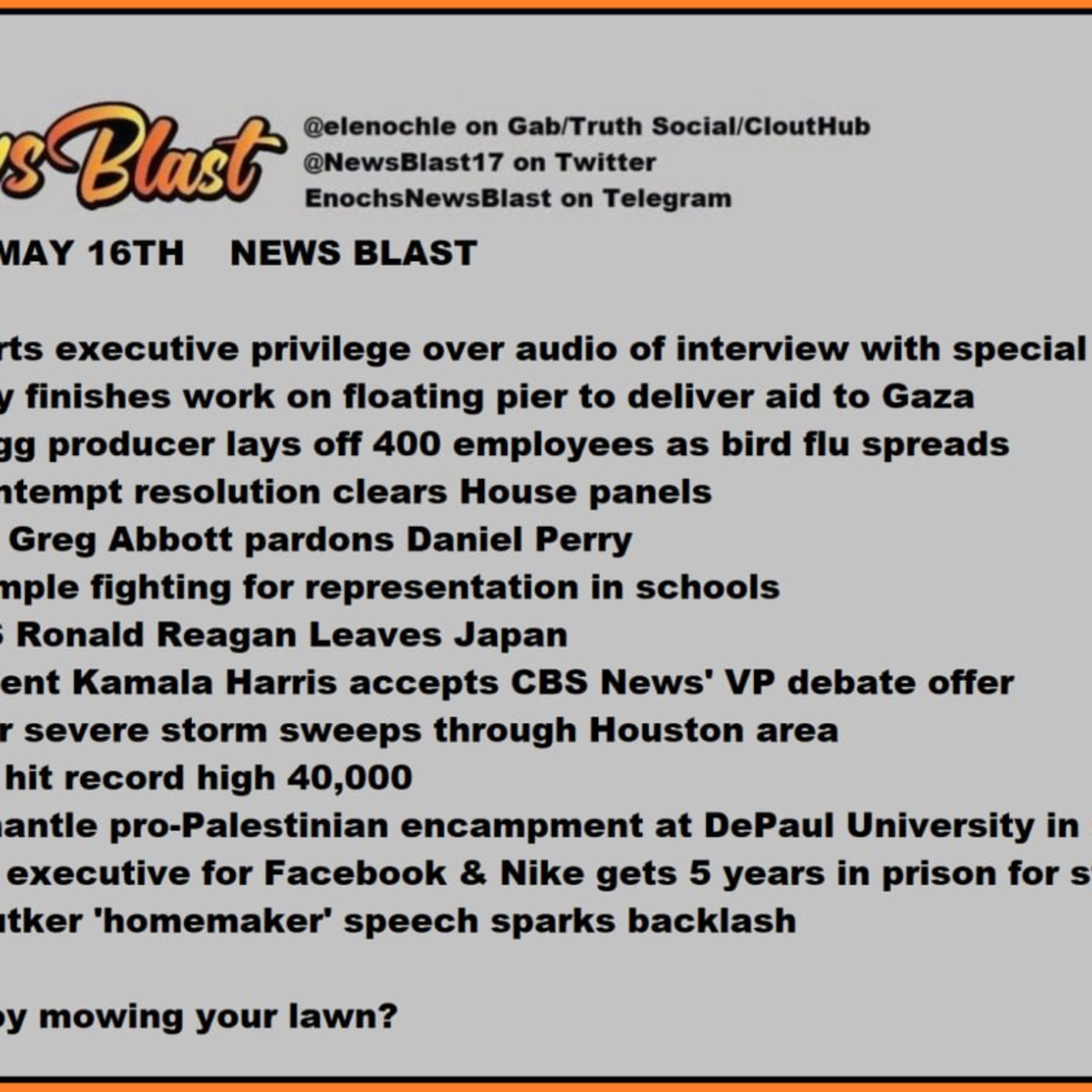 Thursday, May 16, 2024 News Blast episode artwork