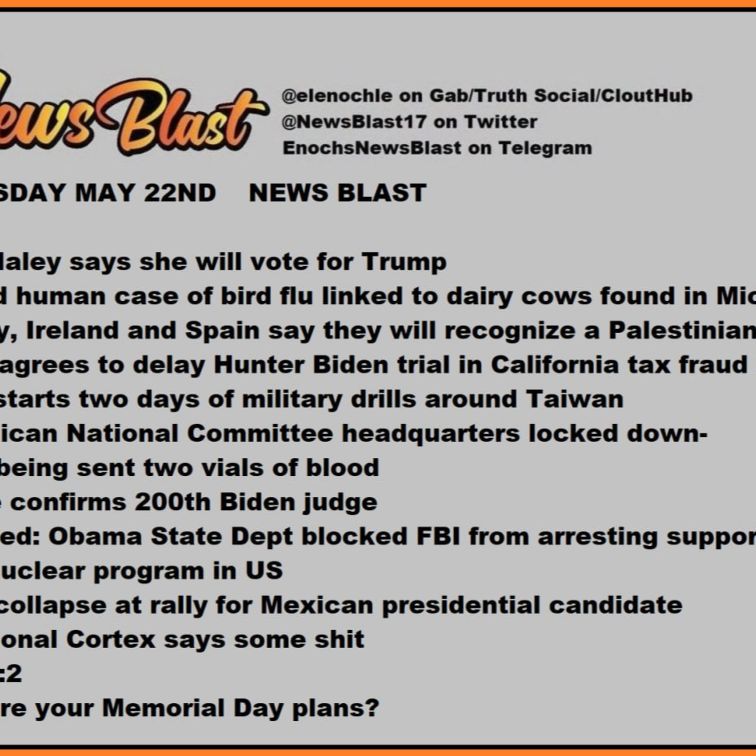 Wednesday, May 22, 2024 News Blast episode artwork