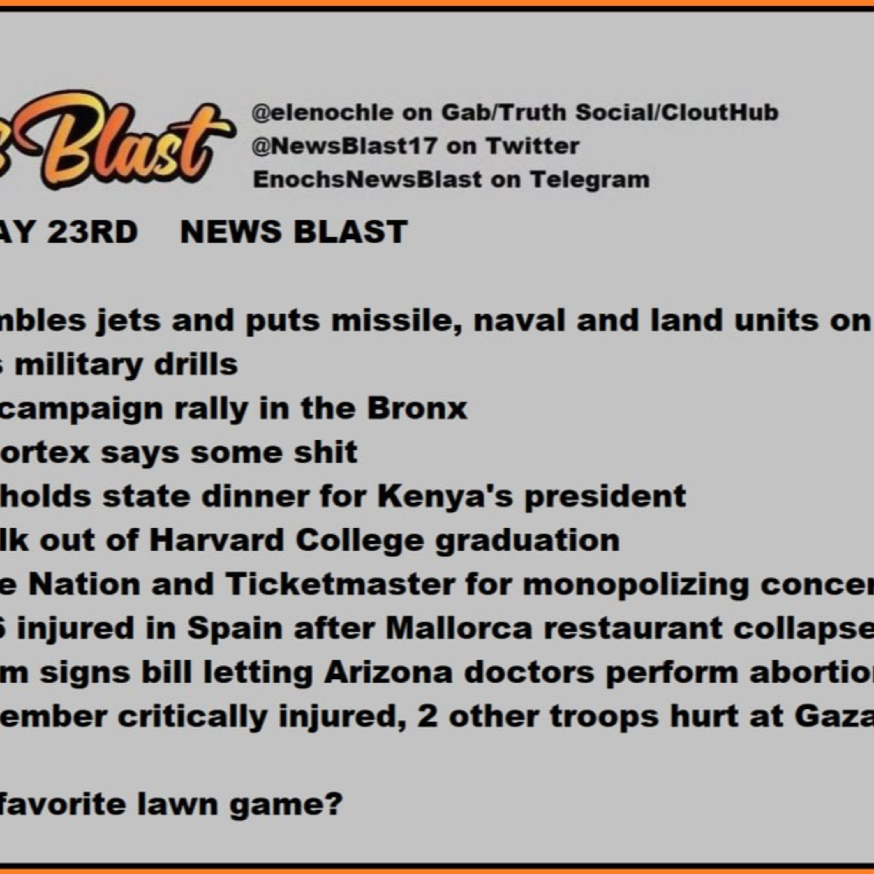 Thursday, May 23, 2024 News Blast episode artwork